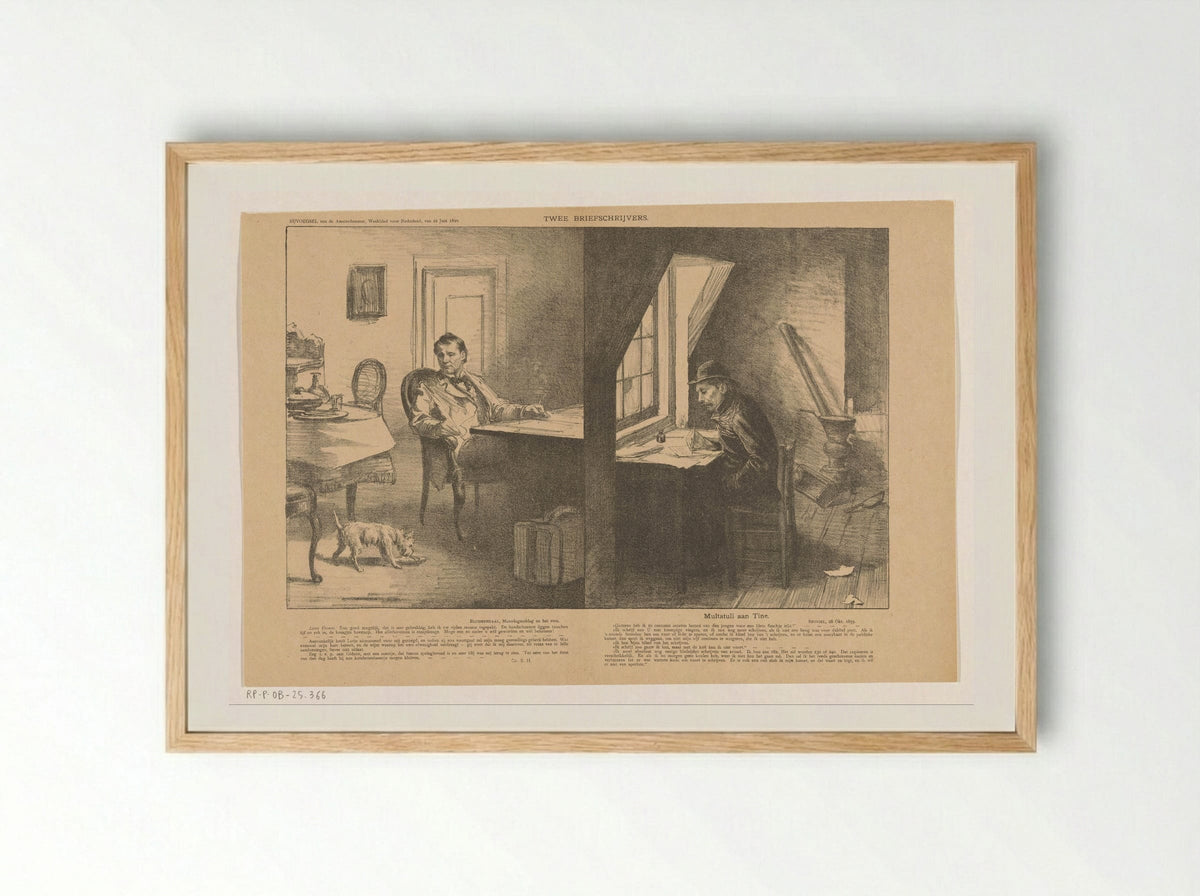 Twee briefschrijvers - Johan Braakensiek - Framed Print Wood