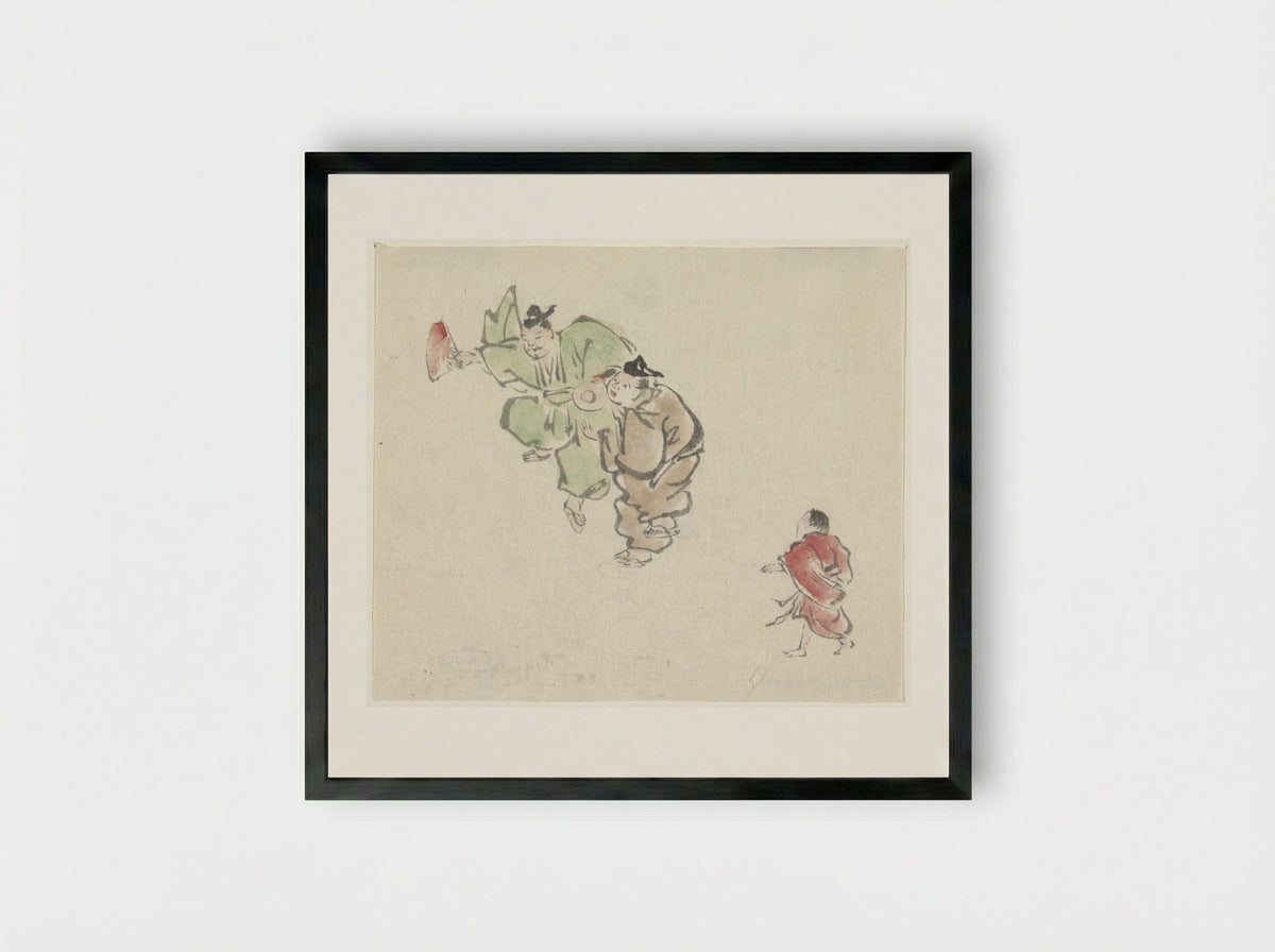 Twee dansers en een kind - Utagawa Kuniyoshi - Framed Print Black