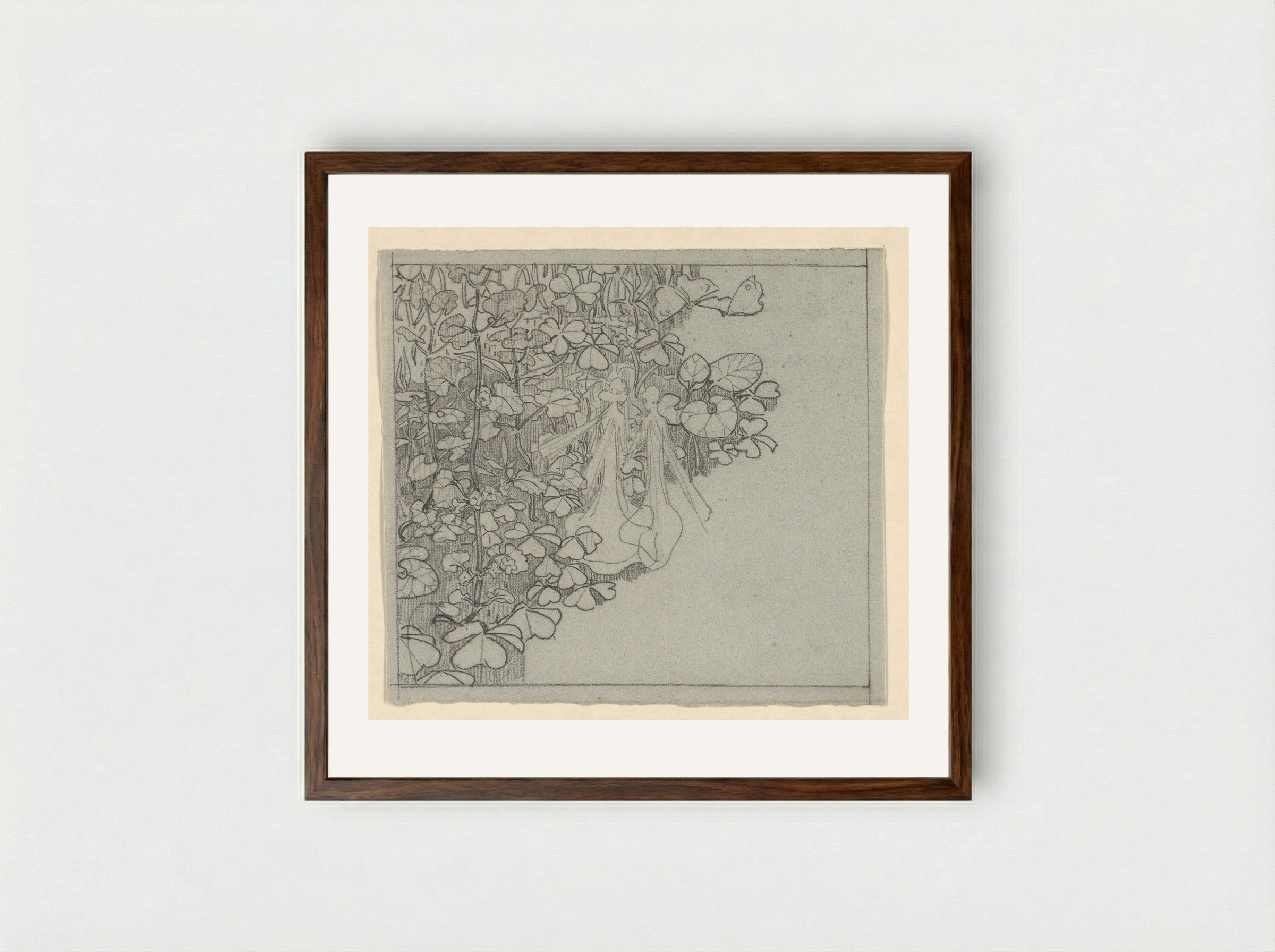 Twee elfjes tussen klaver - Edzard Koning - Framed Print Dark Wood
