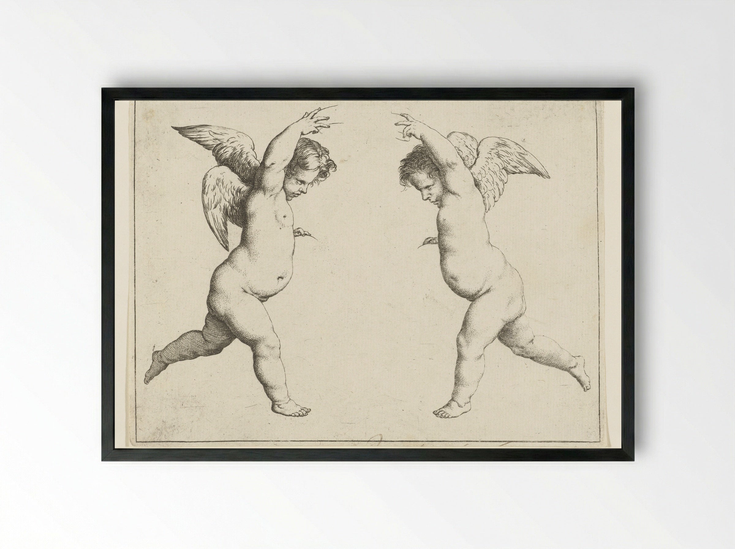 Twee engelen tegenover elkaar - Pieter van Avont - Framed Print Black