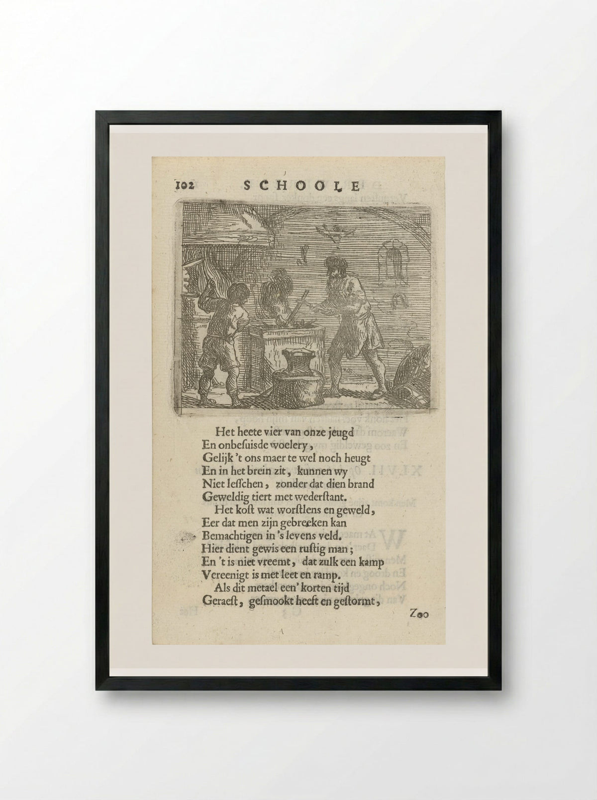 Twee figuren in het interieur van een smidse - Arnold Houbraken - Framed Print Black