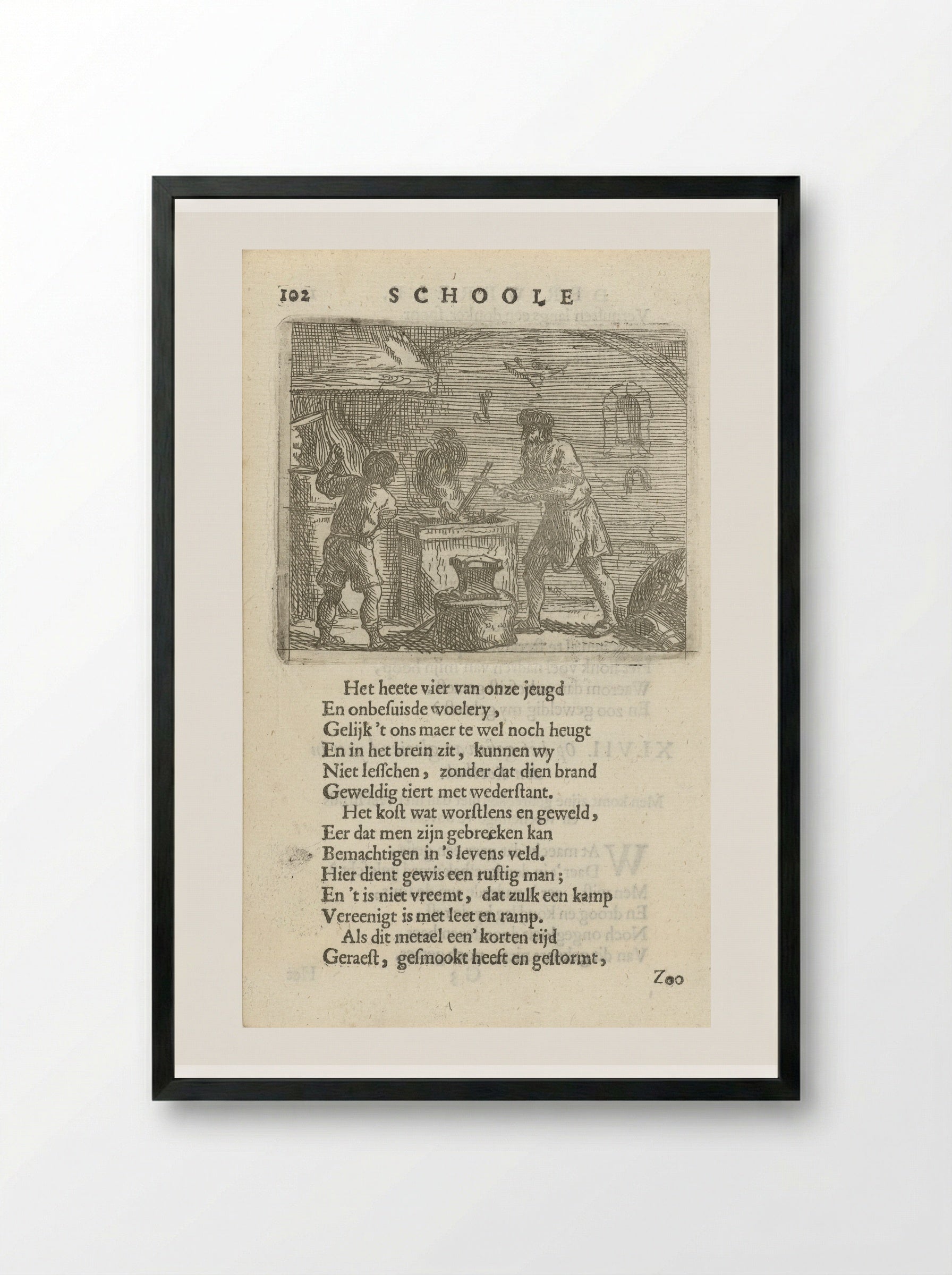 Twee figuren in het interieur van een smidse - Arnold Houbraken - Framed Print Black