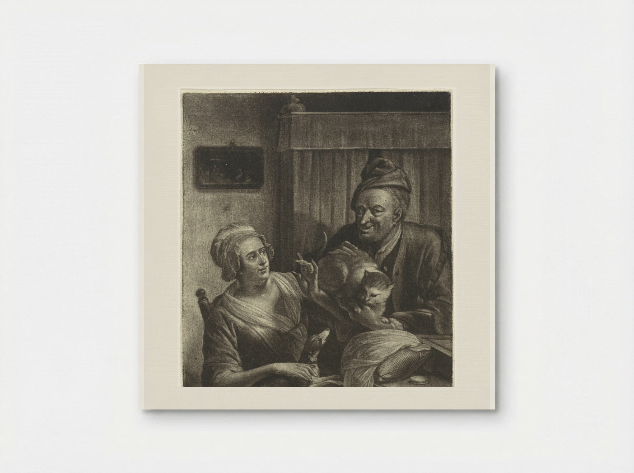 Twee figuren met een hond en een kat - Aert Schouman - Poster