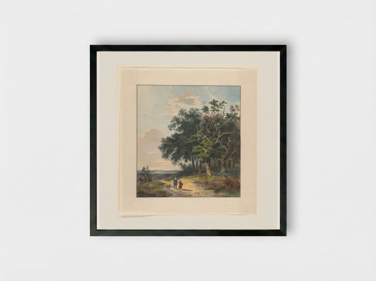 Twee figuren op een landweg langs een bosrand - Johannes van Reijn - Framed Print Black
