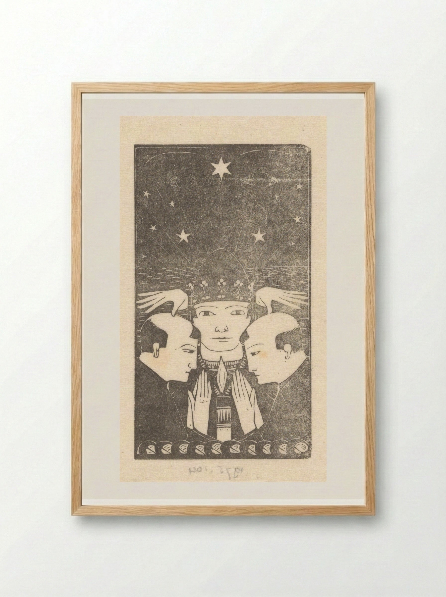 Twee geestelijken bij een figuur met een kroon - Karel Petrus Cornelis de Bazel - Framed Print Wood