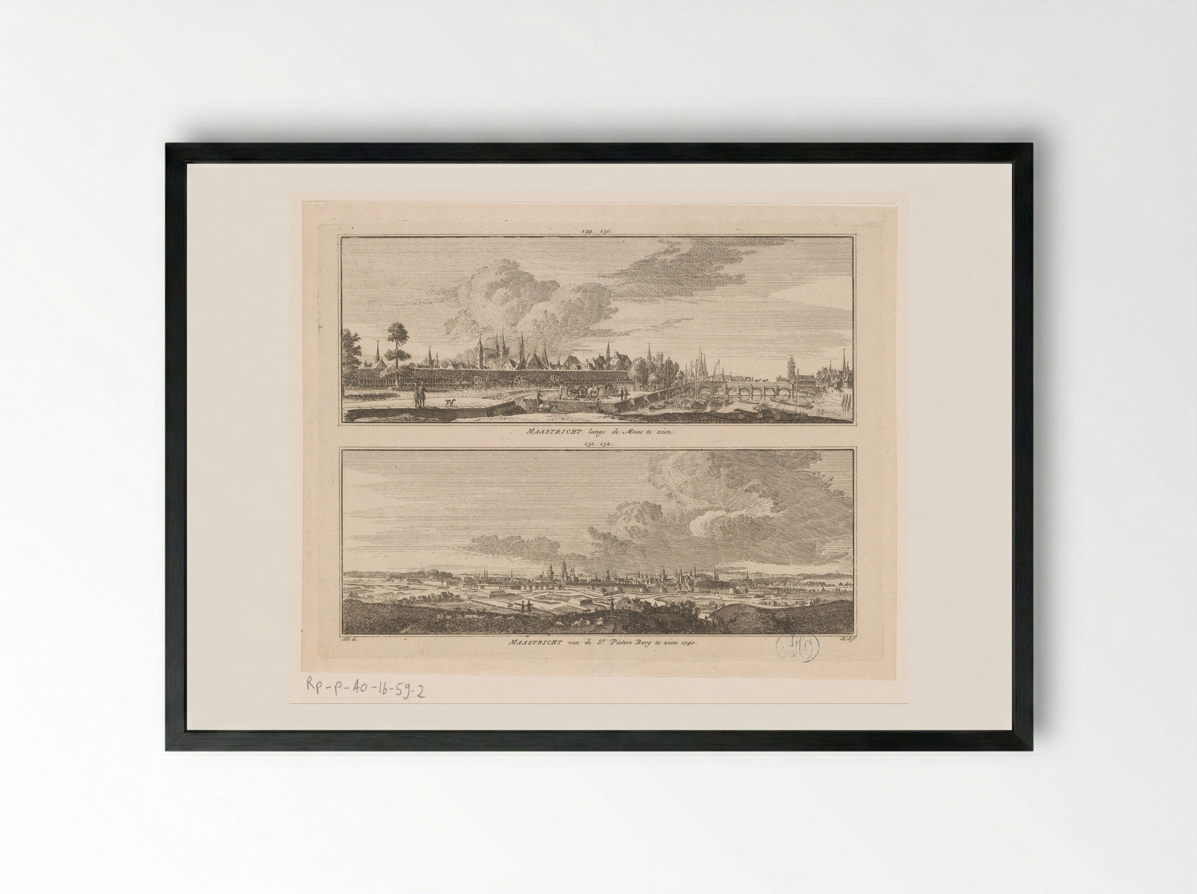 Twee gezichten op Maastricht, vanaf de Maas en vanaf de Sint-Pietersberg - Hendrik Spilman - Framed Print Black