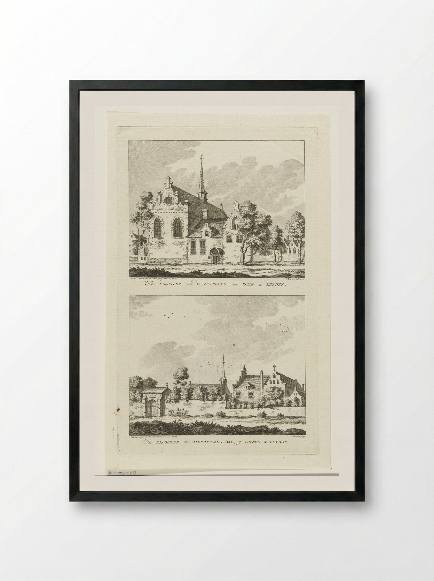 Twee gezichten op kloosters te Leiden - Cornelis Brouwer - Framed Print Black