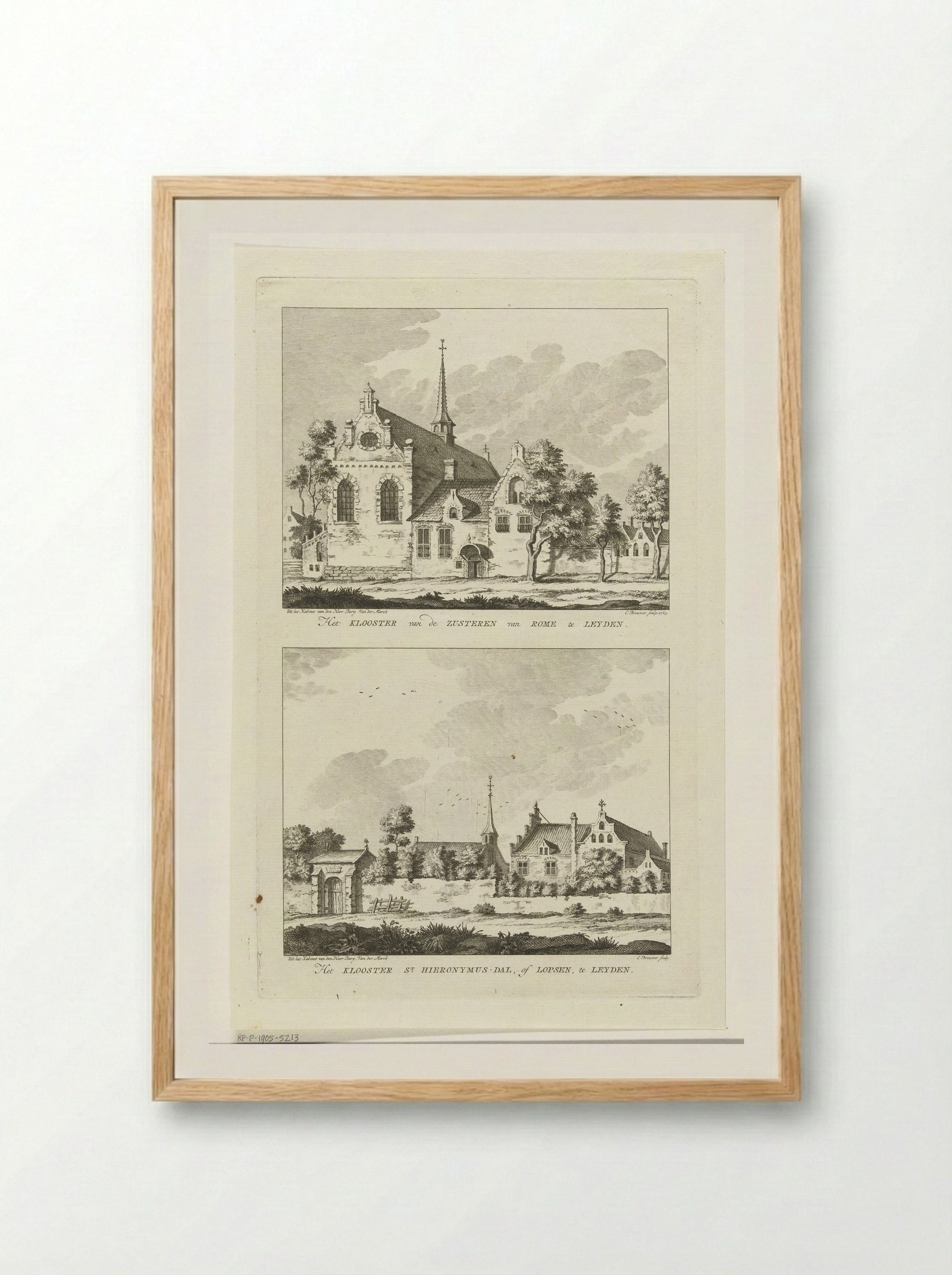 Twee gezichten op kloosters te Leiden - Cornelis Brouwer - Framed Print Wood