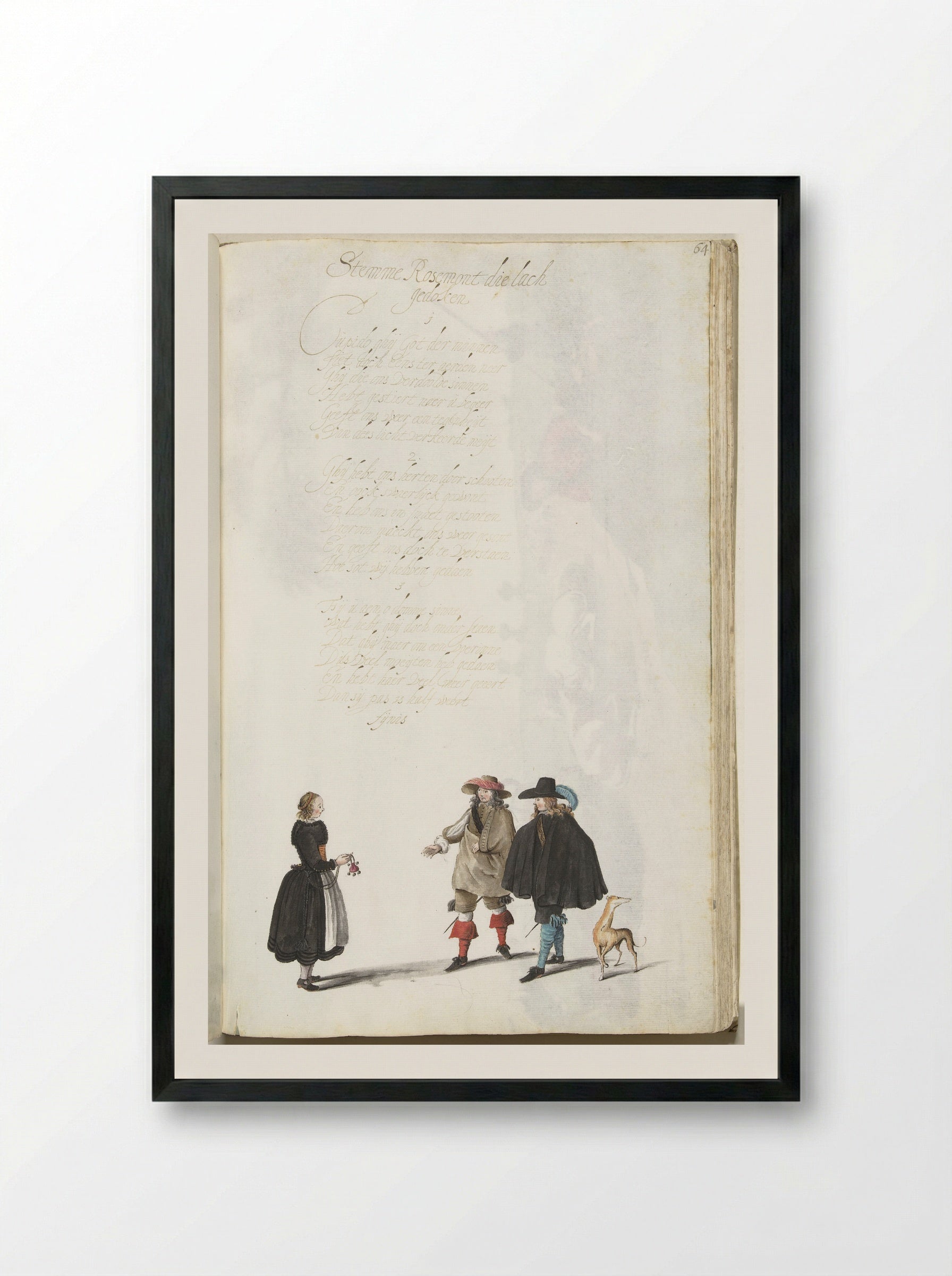 Twee heren en een boerenmeisje - Gesina ter Borch - Framed Print Black