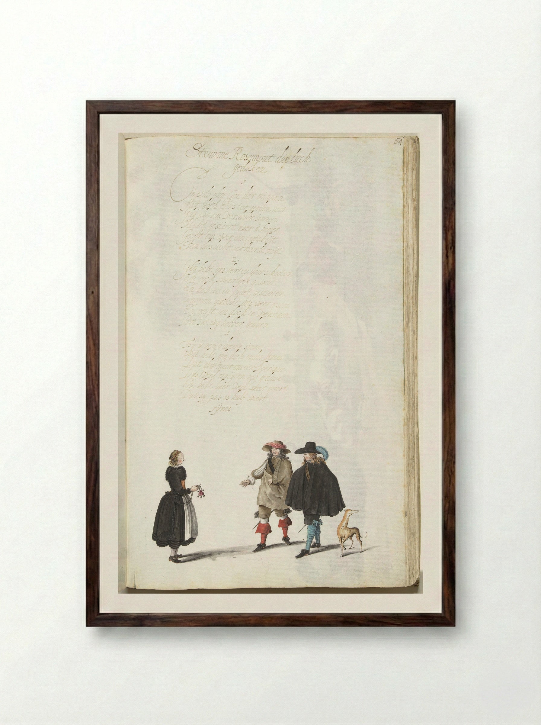 Twee heren en een boerenmeisje - Gesina ter Borch - Framed Print Dark Wood