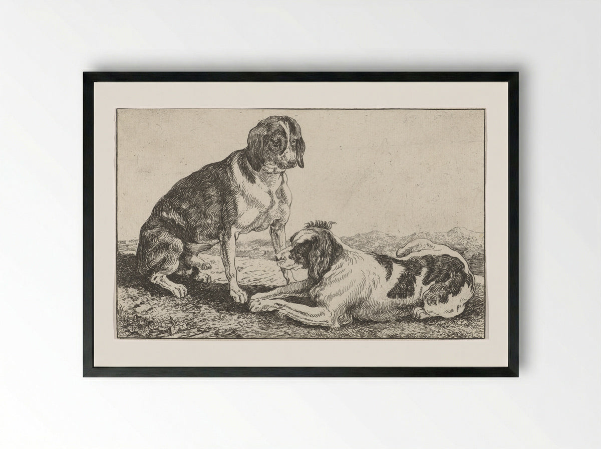 Twee honden (Two Dogs) - Johan le Ducq - Framed Print Black