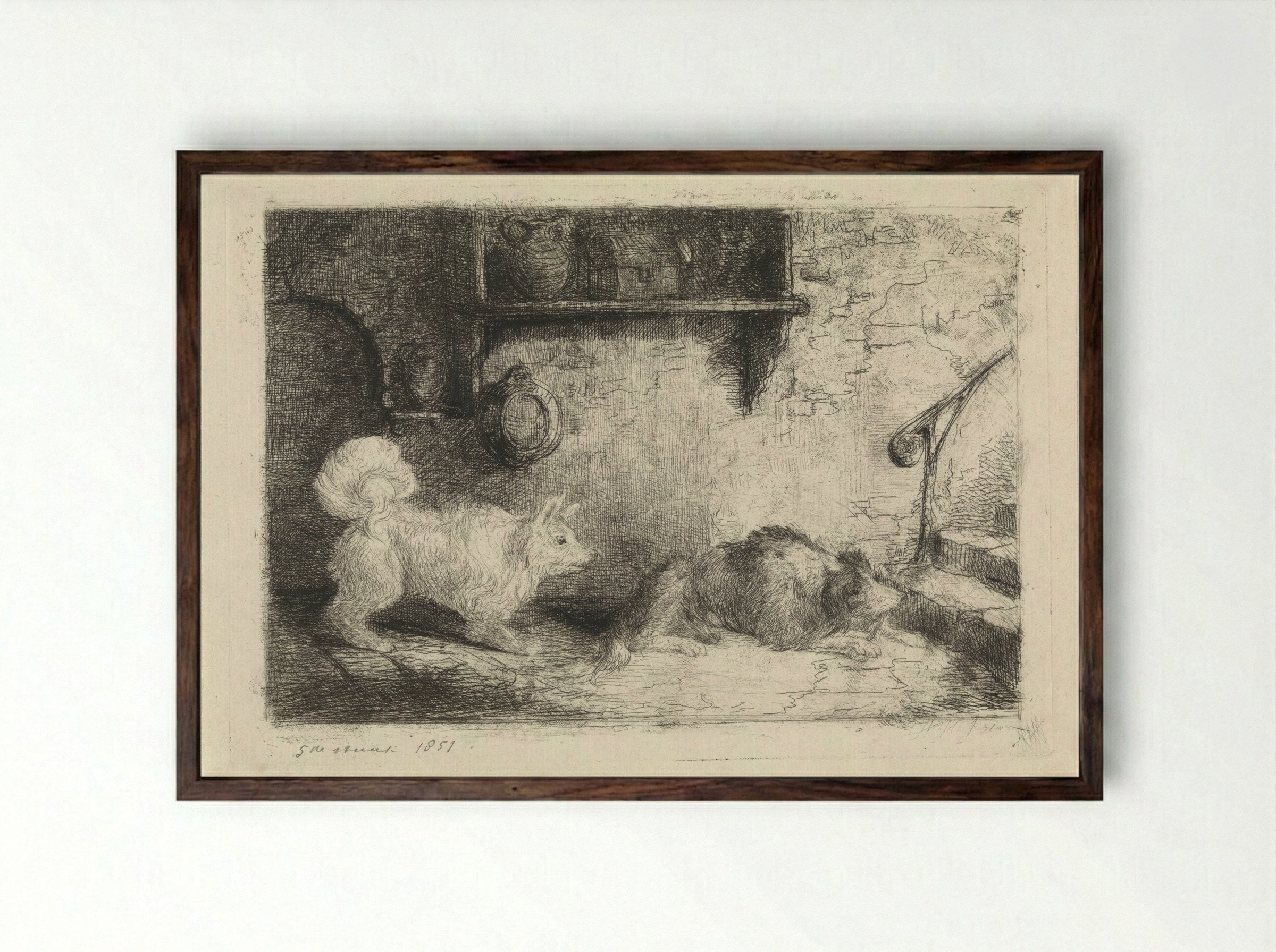 Twee honden (Two Dogs) - Jan Karel Jacob de Jonge - Framed Print Dark Wood