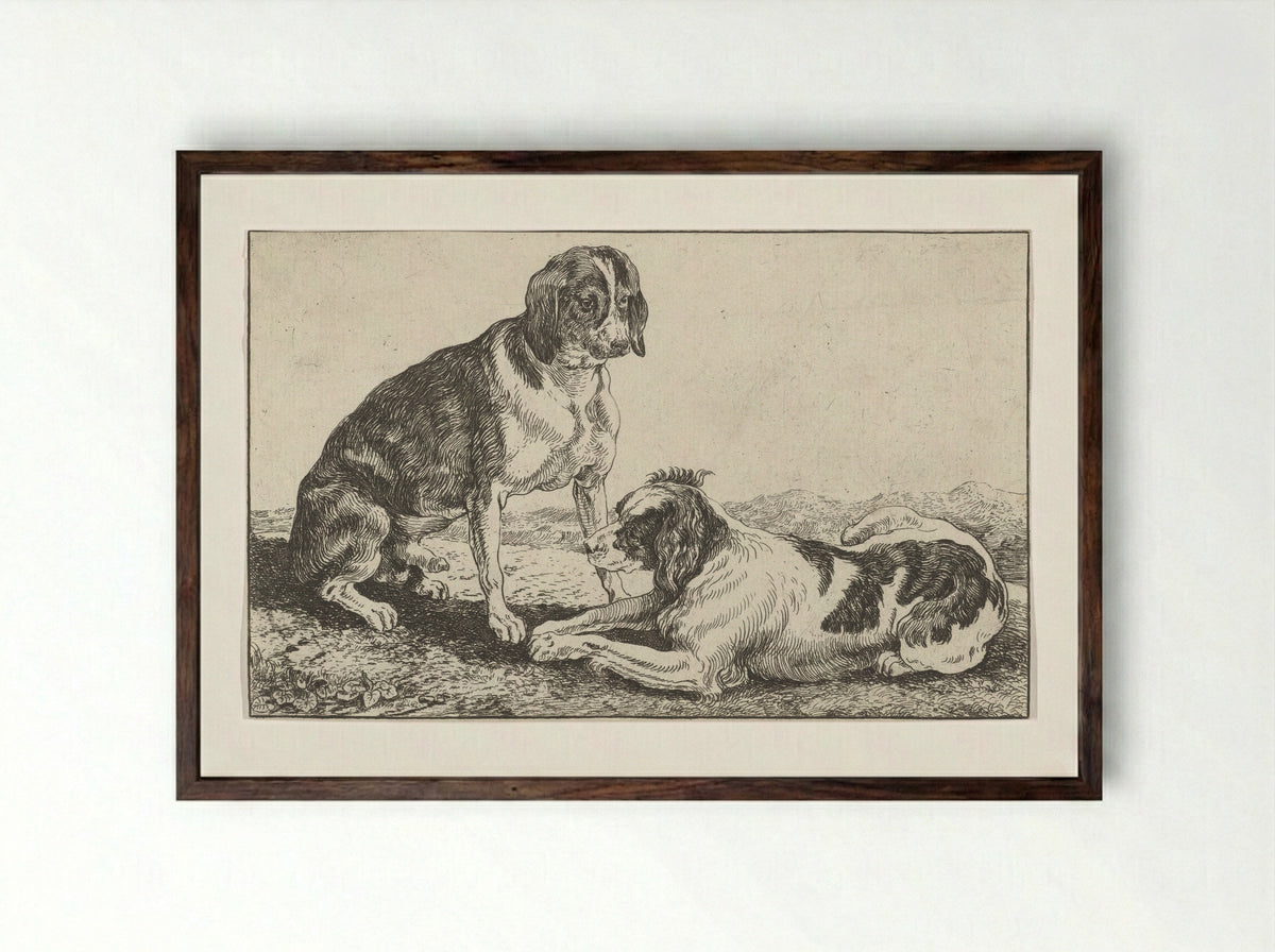 Twee honden (Two Dogs) - Johan le Ducq - Framed Print Dark Wood