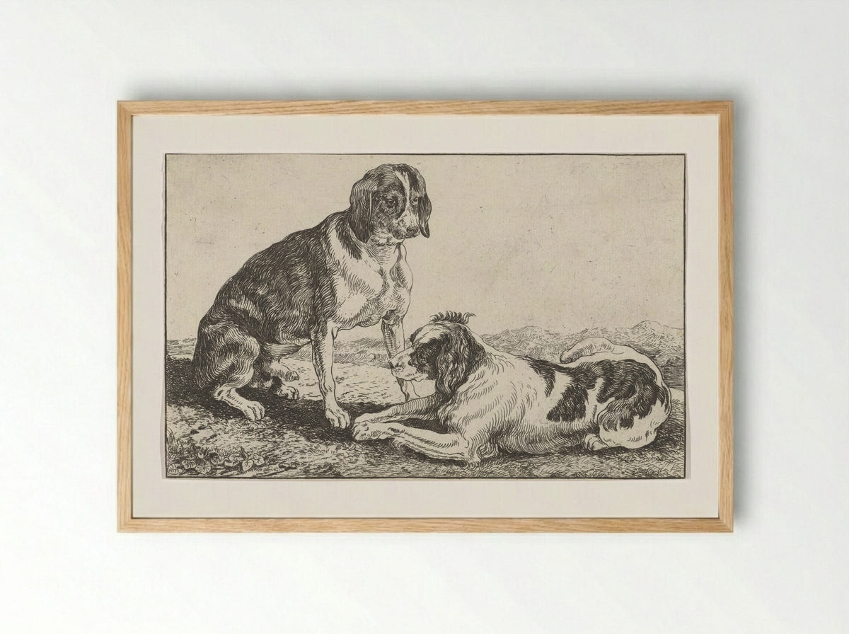 Twee honden (Two Dogs) - Johan le Ducq - Framed Print Wood