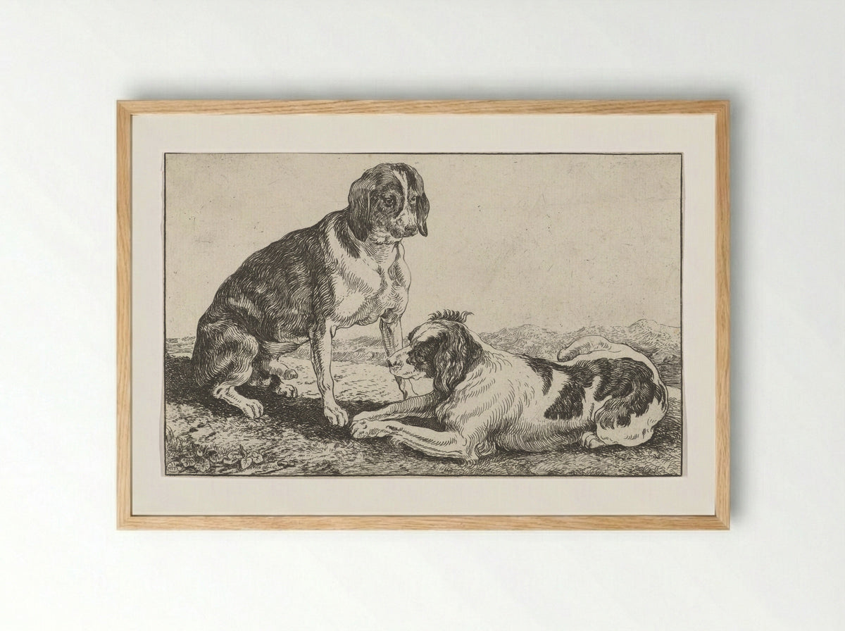 Twee honden (Two Dogs) - Johan le Ducq - Framed Print Wood