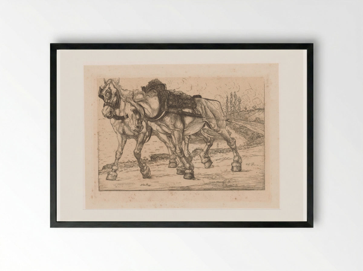 Twee jaagpaarden langs de Marne - Pieter Dupont - Framed Print Black