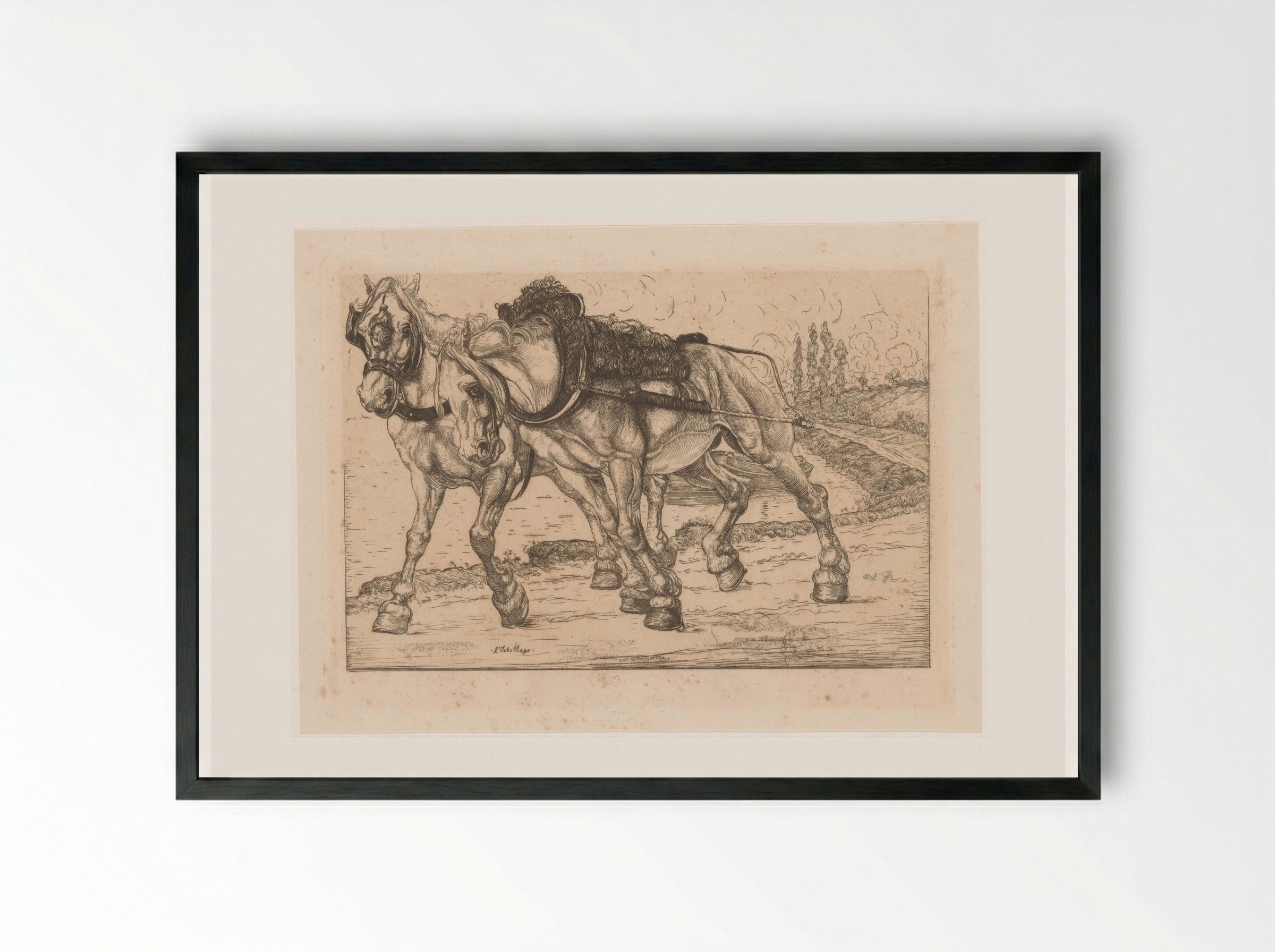 Twee jaagpaarden langs de Marne - Pieter Dupont - Framed Print Black