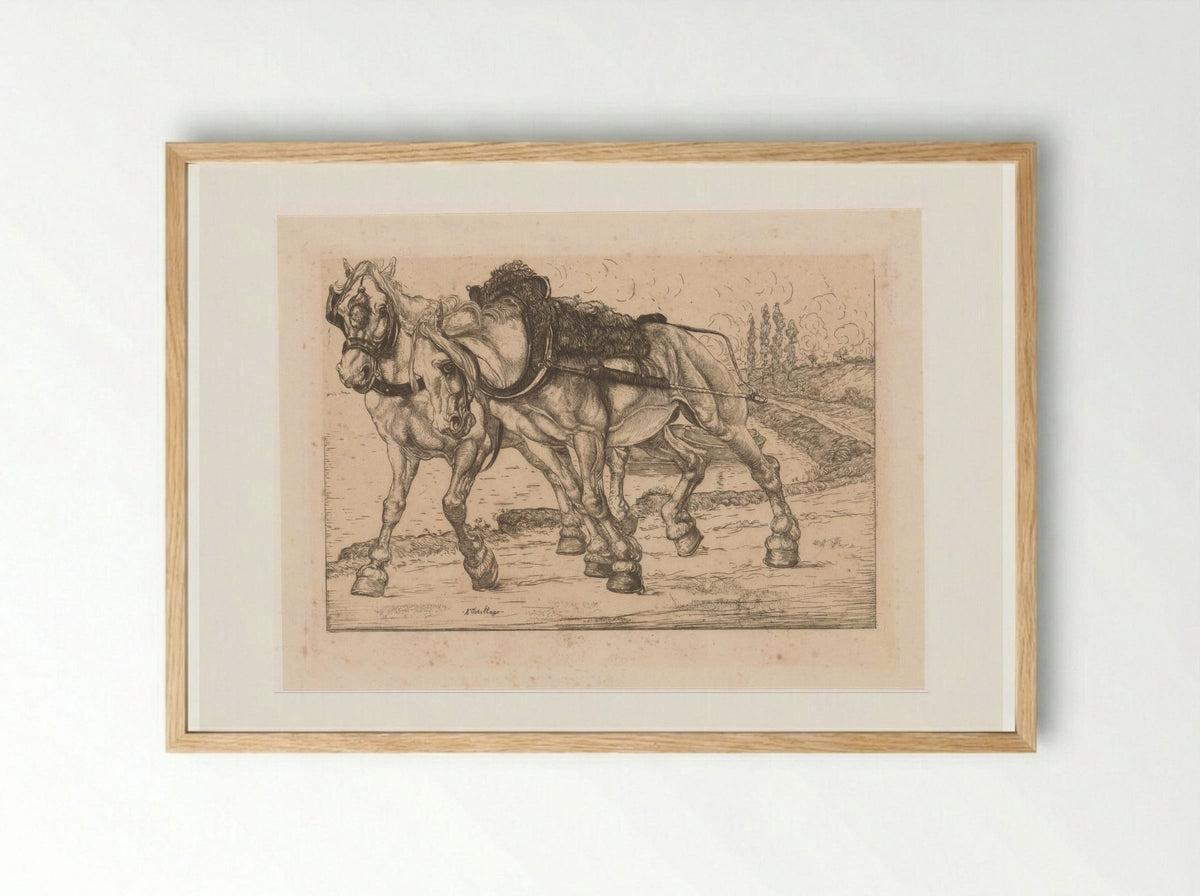 Twee jaagpaarden langs de Marne - Pieter Dupont - Framed Print Wood