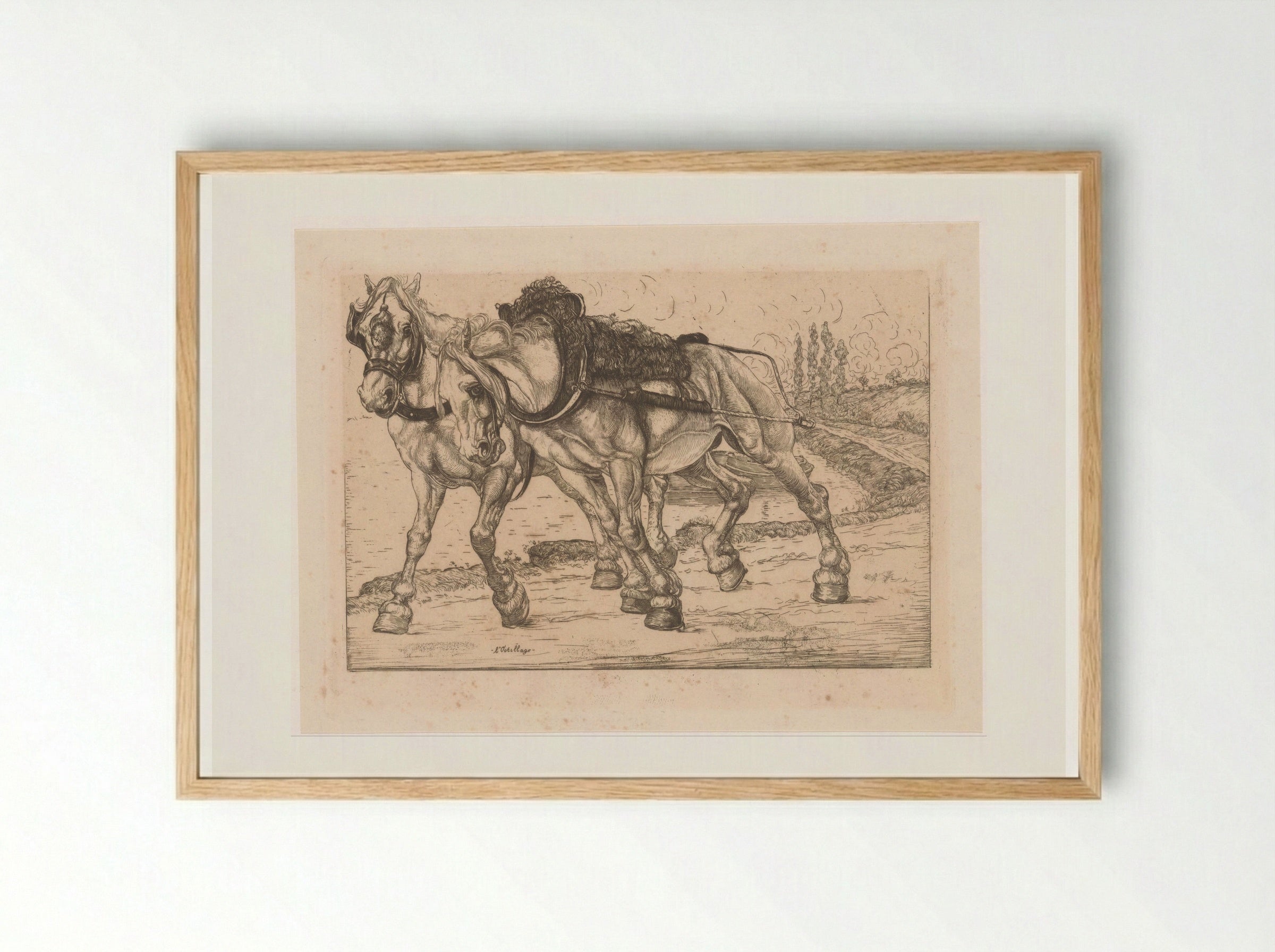 Twee jaagpaarden langs de Marne - Pieter Dupont - Framed Print Wood