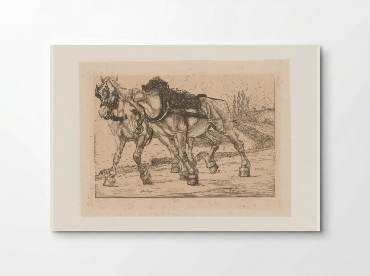 Twee jaagpaarden langs de Marne - Pieter Dupont - Poster