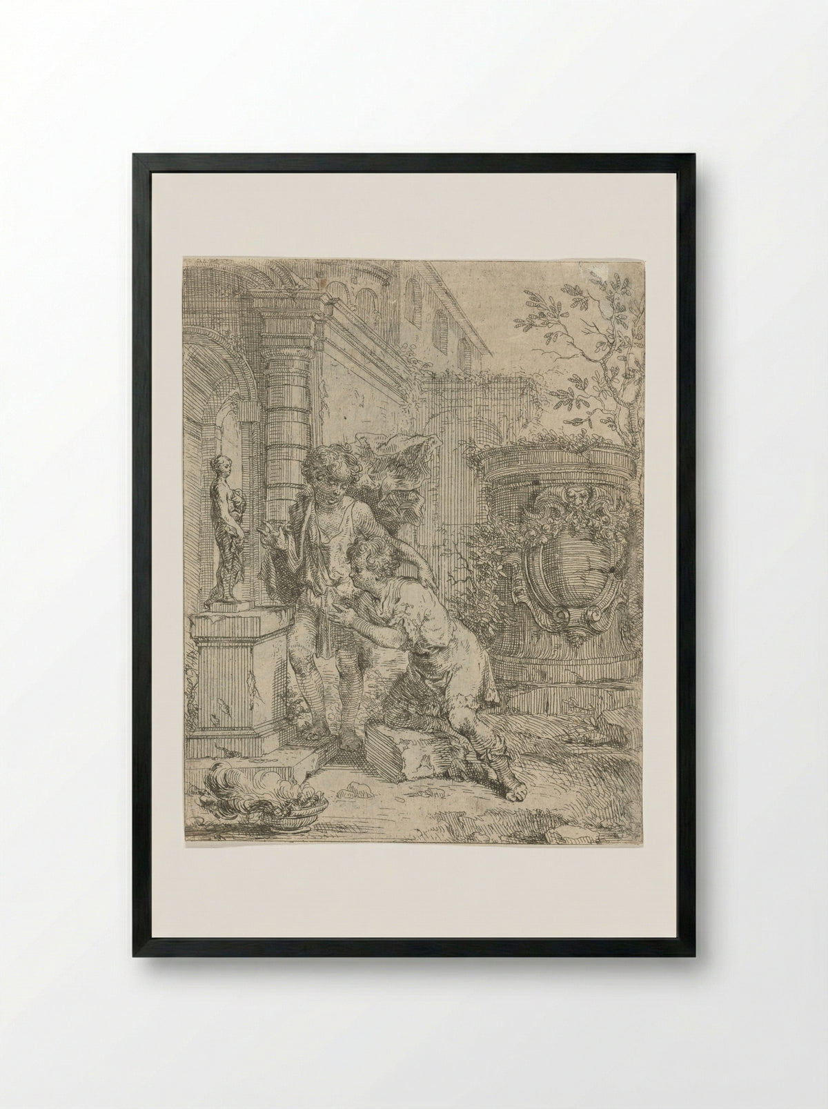 Twee jongens bij beeldje van Venus - Louis de Deyster - Framed Print Black