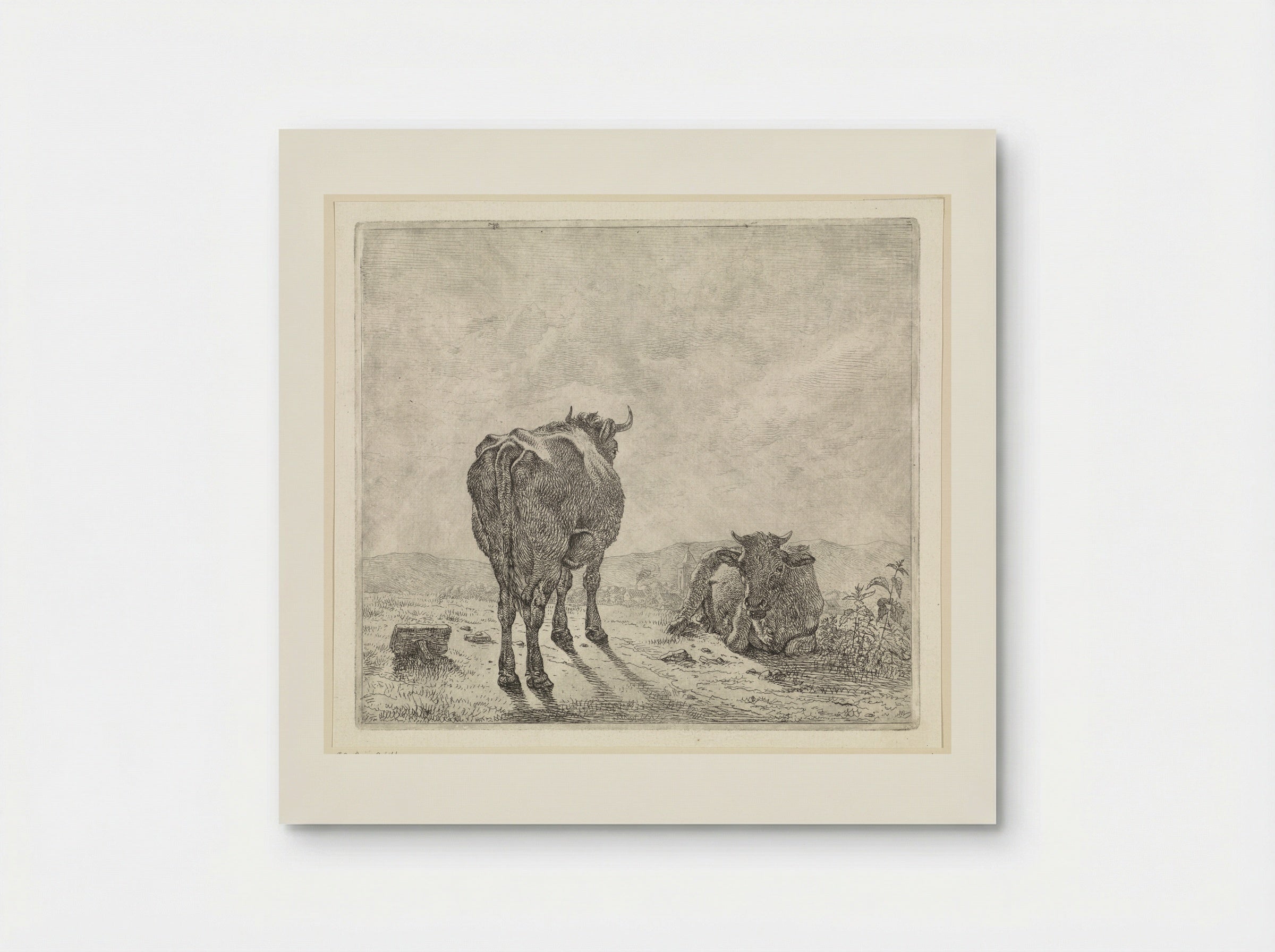 Twee koeien en op de achtergrond een dorp - Wouter Johannes van Troostwijk - Poster
