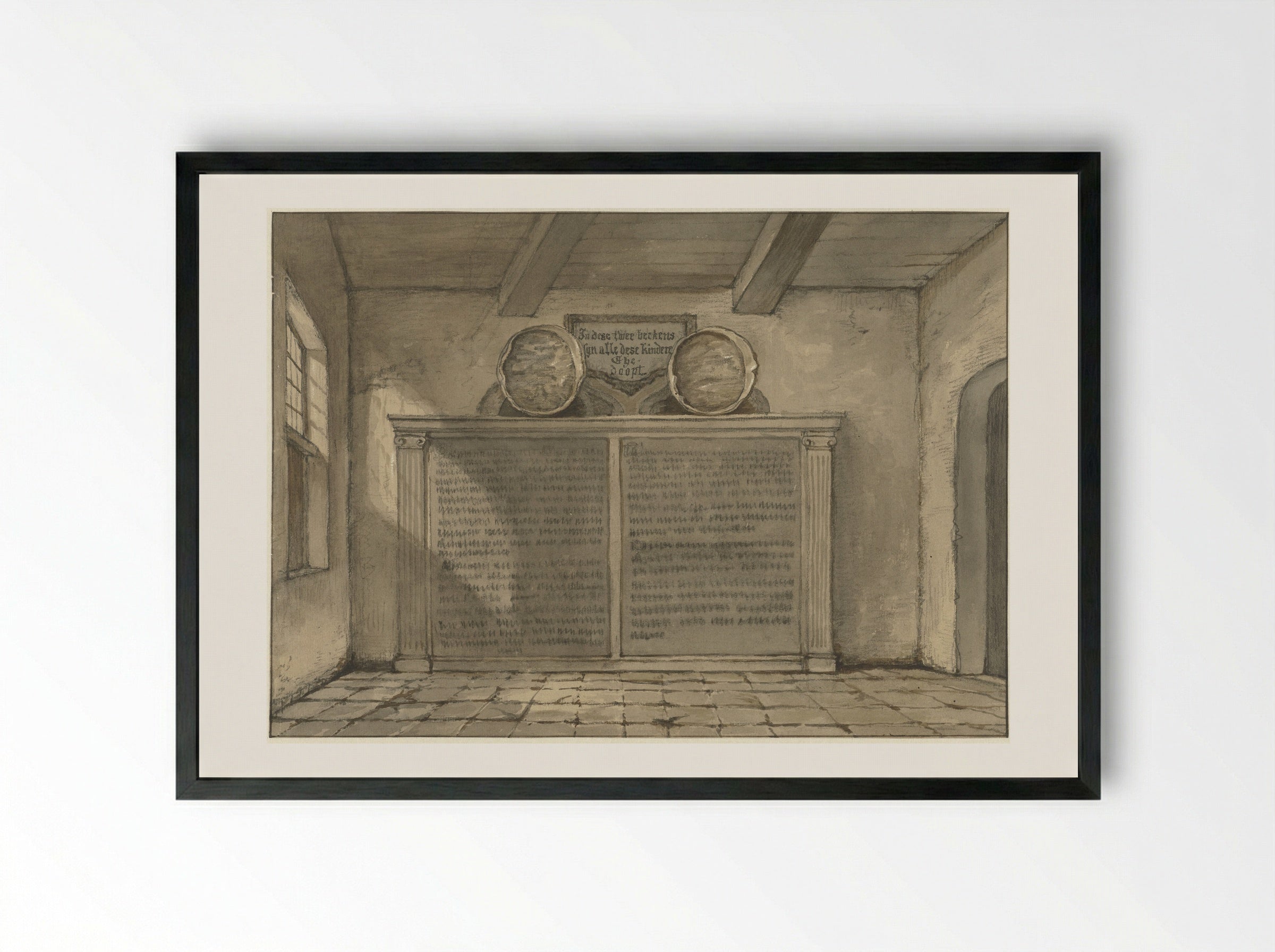 Twee koperen bekkens in de kerk te Loosduinen - Gerrit Lamberts - Framed Print Black