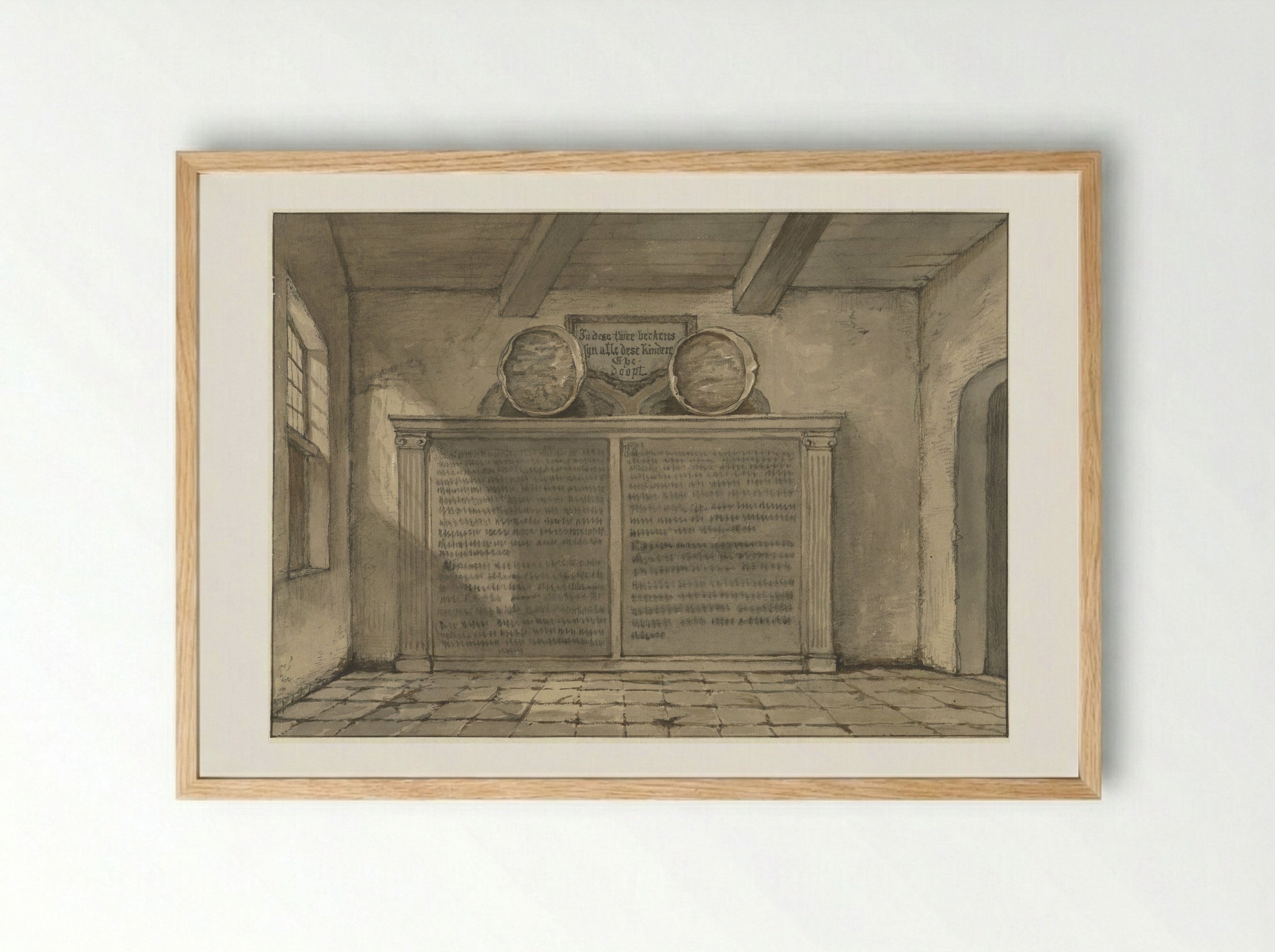 Twee koperen bekkens in de kerk te Loosduinen - Gerrit Lamberts - Framed Print Wood
