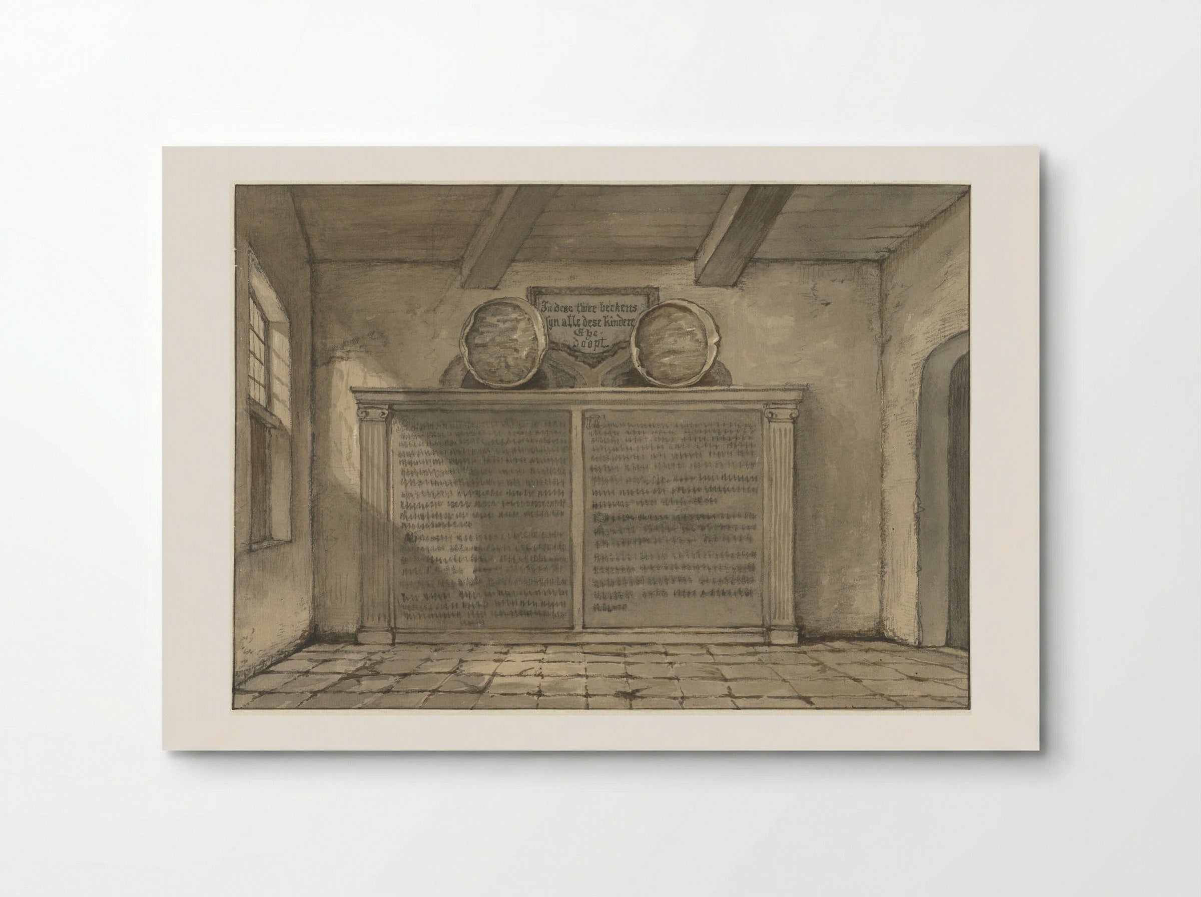 Twee koperen bekkens in de kerk te Loosduinen - Gerrit Lamberts - Poster