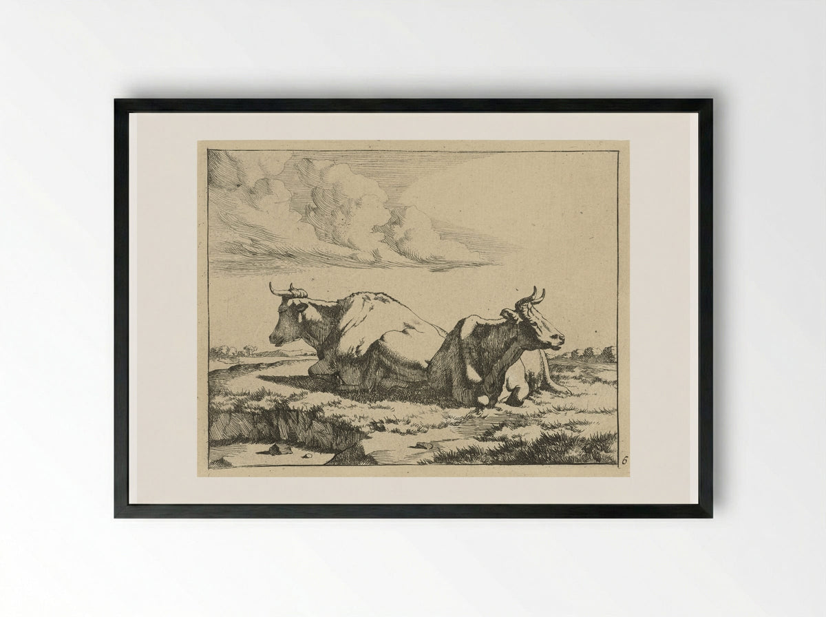Twee liggende koeien - Marcus de Bye - Framed Print Black