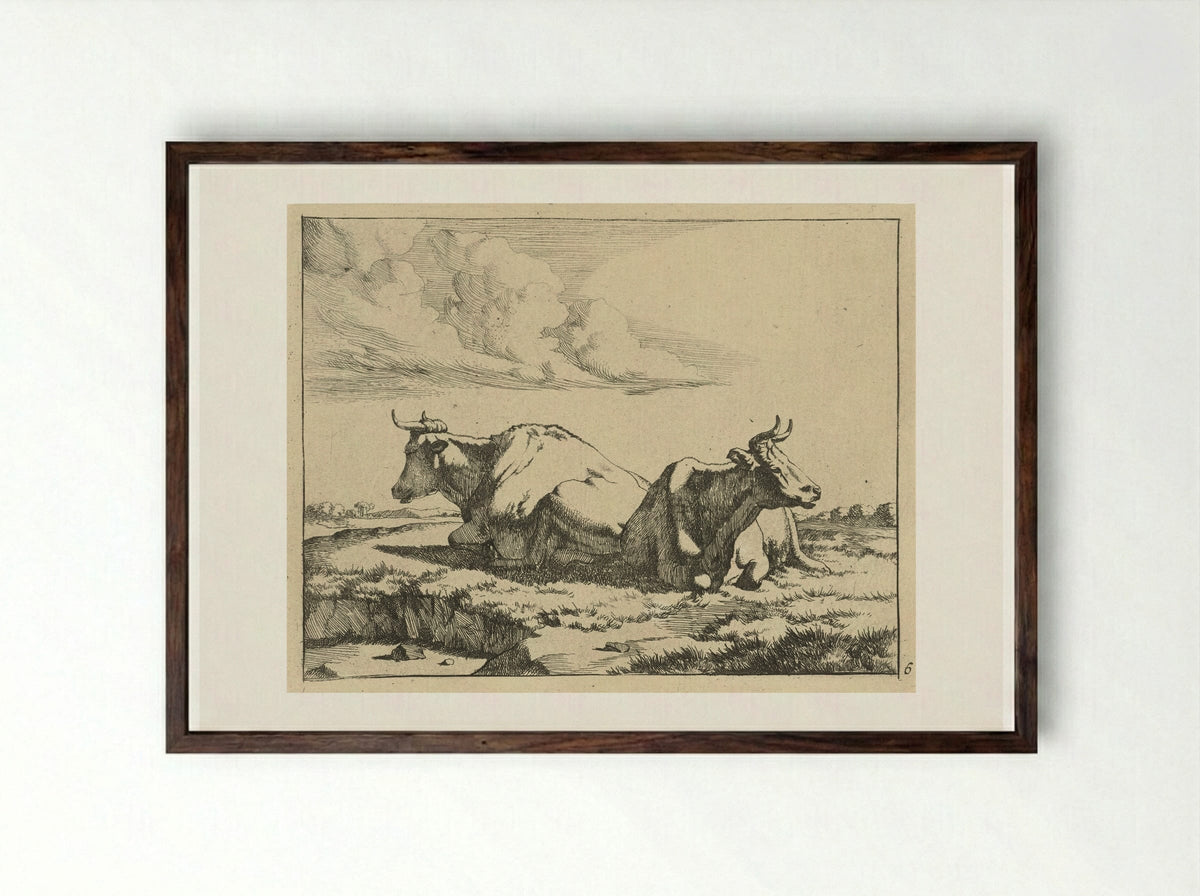 Twee liggende koeien - Marcus de Bye - Framed Print Dark Wood