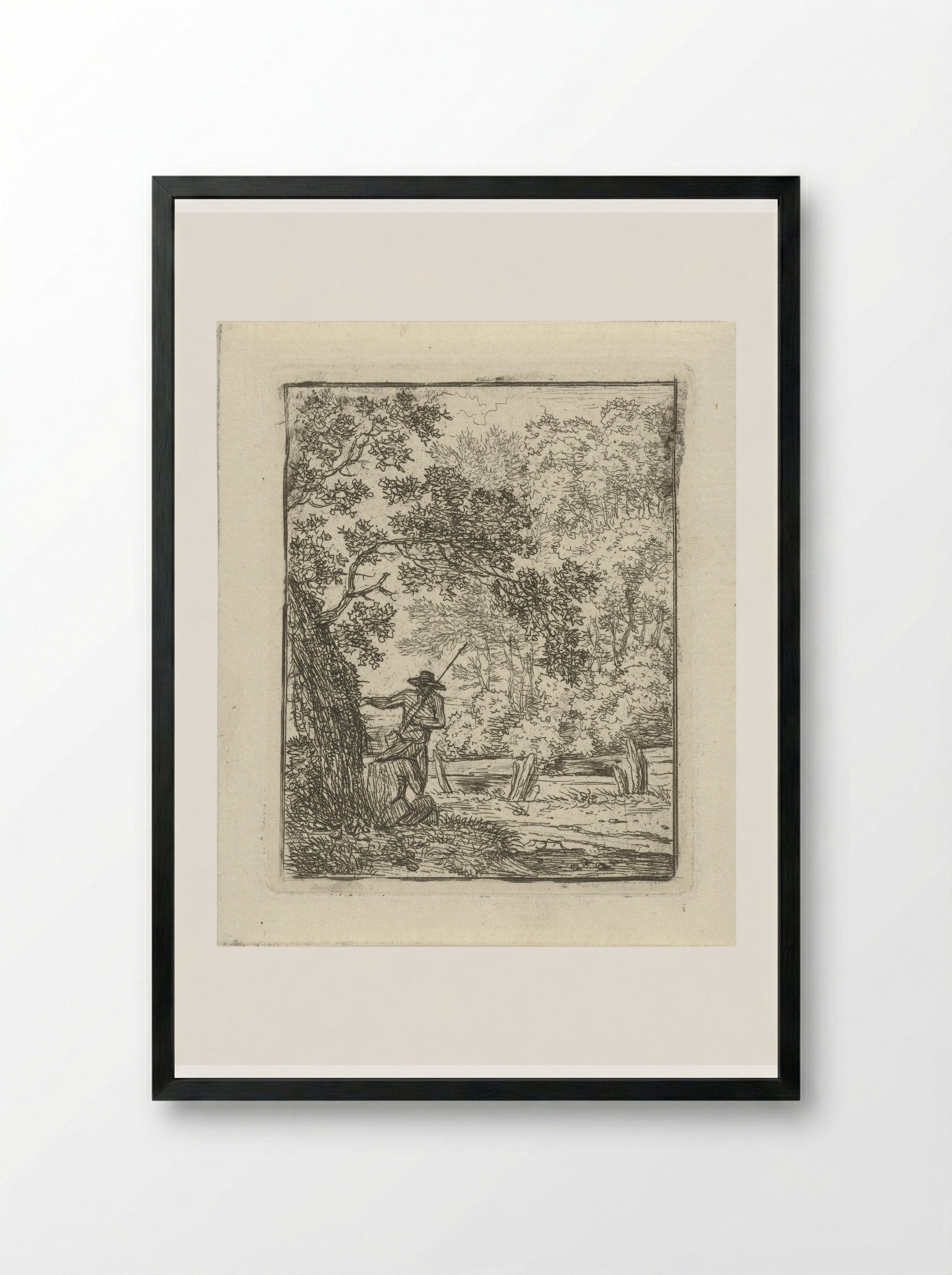 Twee mannen bij een boom - Hermanus Fock - Framed Print Black