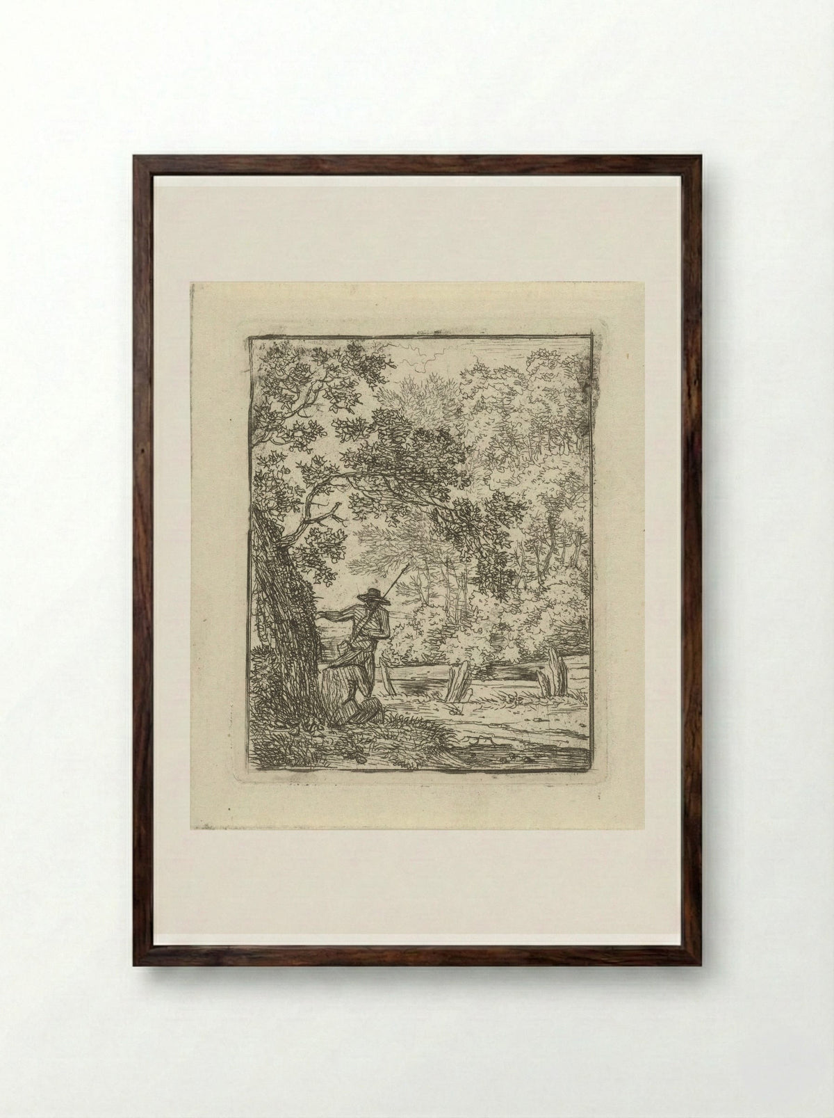 Twee mannen bij een boom - Hermanus Fock - Framed Print Dark Wood