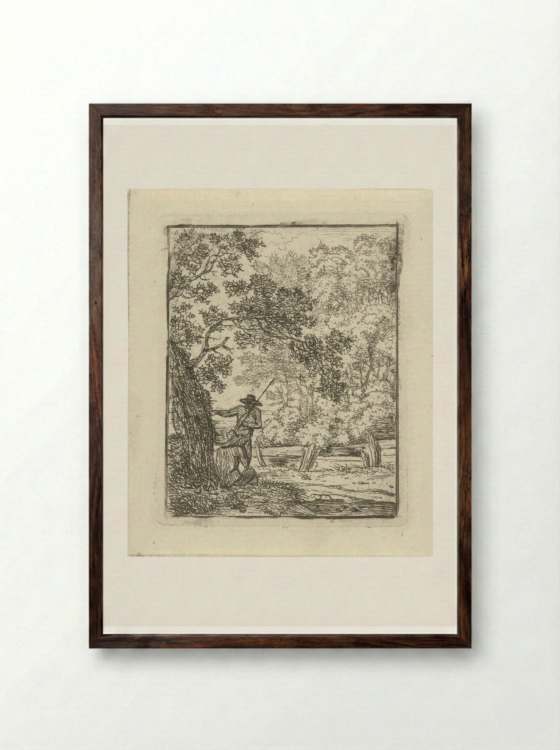 Twee mannen bij een boom - Hermanus Fock - Framed Print Dark Wood