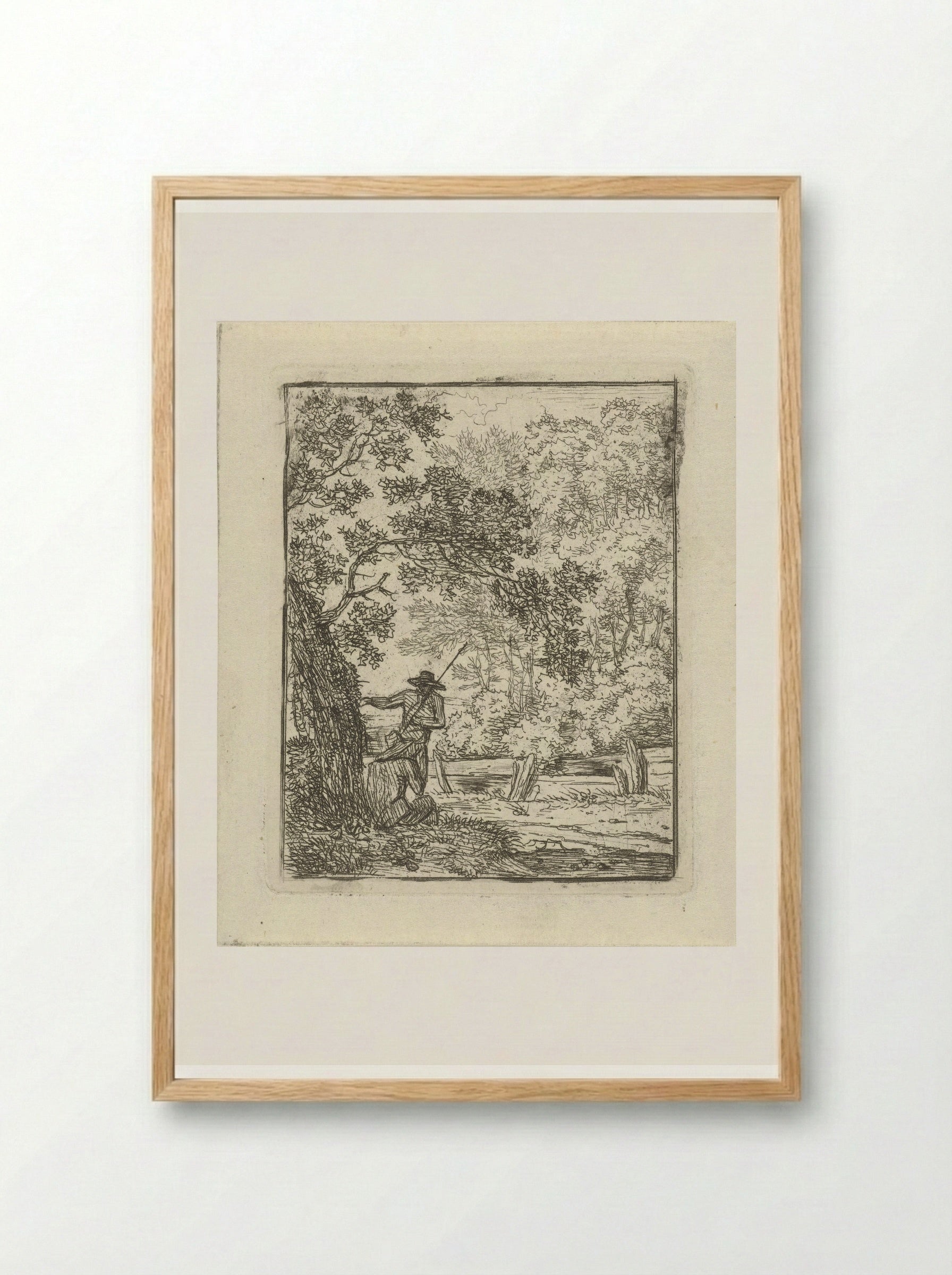 Twee mannen bij een boom - Hermanus Fock - Framed Print Wood