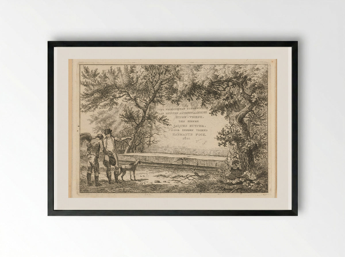 Twee mannen bij stenen cartouche - Hermanus Fock - Framed Print Black