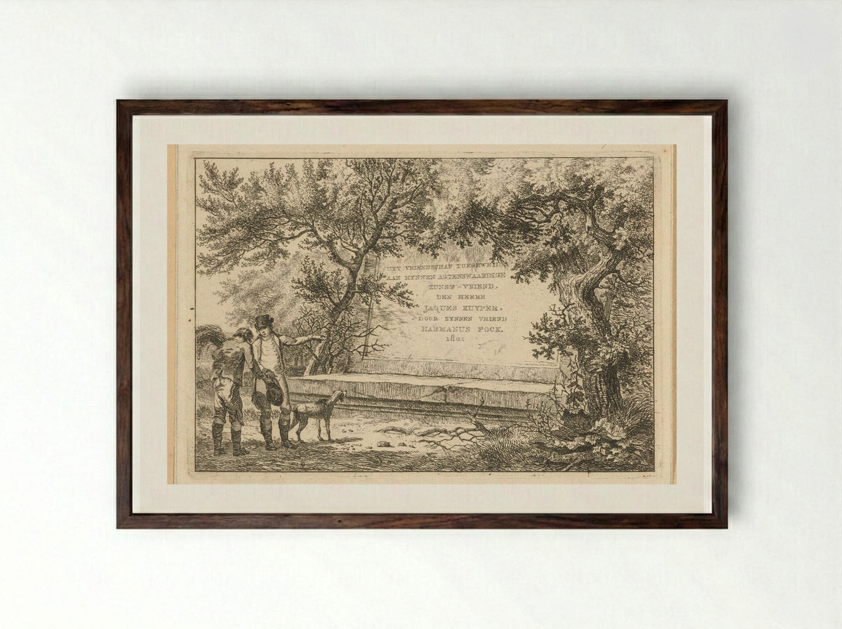 Twee mannen bij stenen cartouche - Hermanus Fock - Framed Print Dark Wood