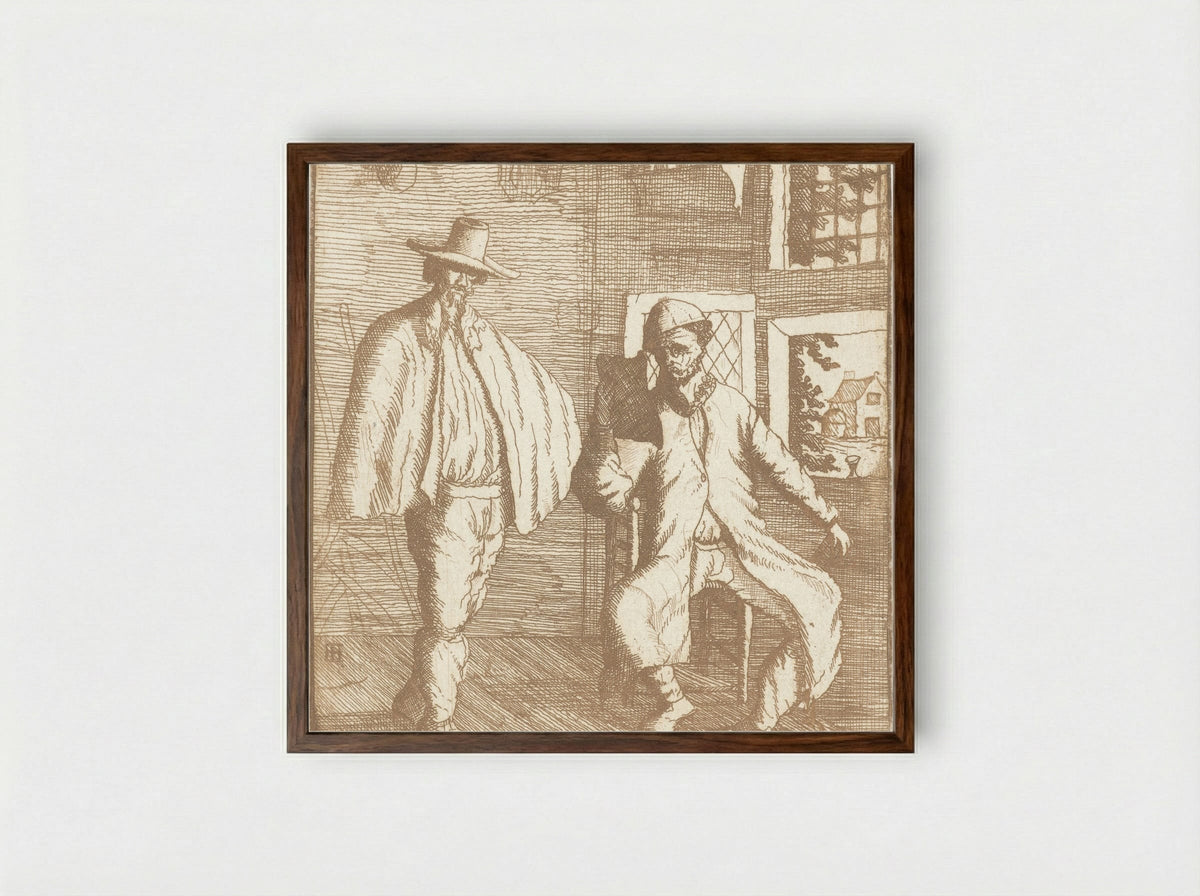 Twee mannen in een interieur - James Hazard - Framed Print Dark Wood