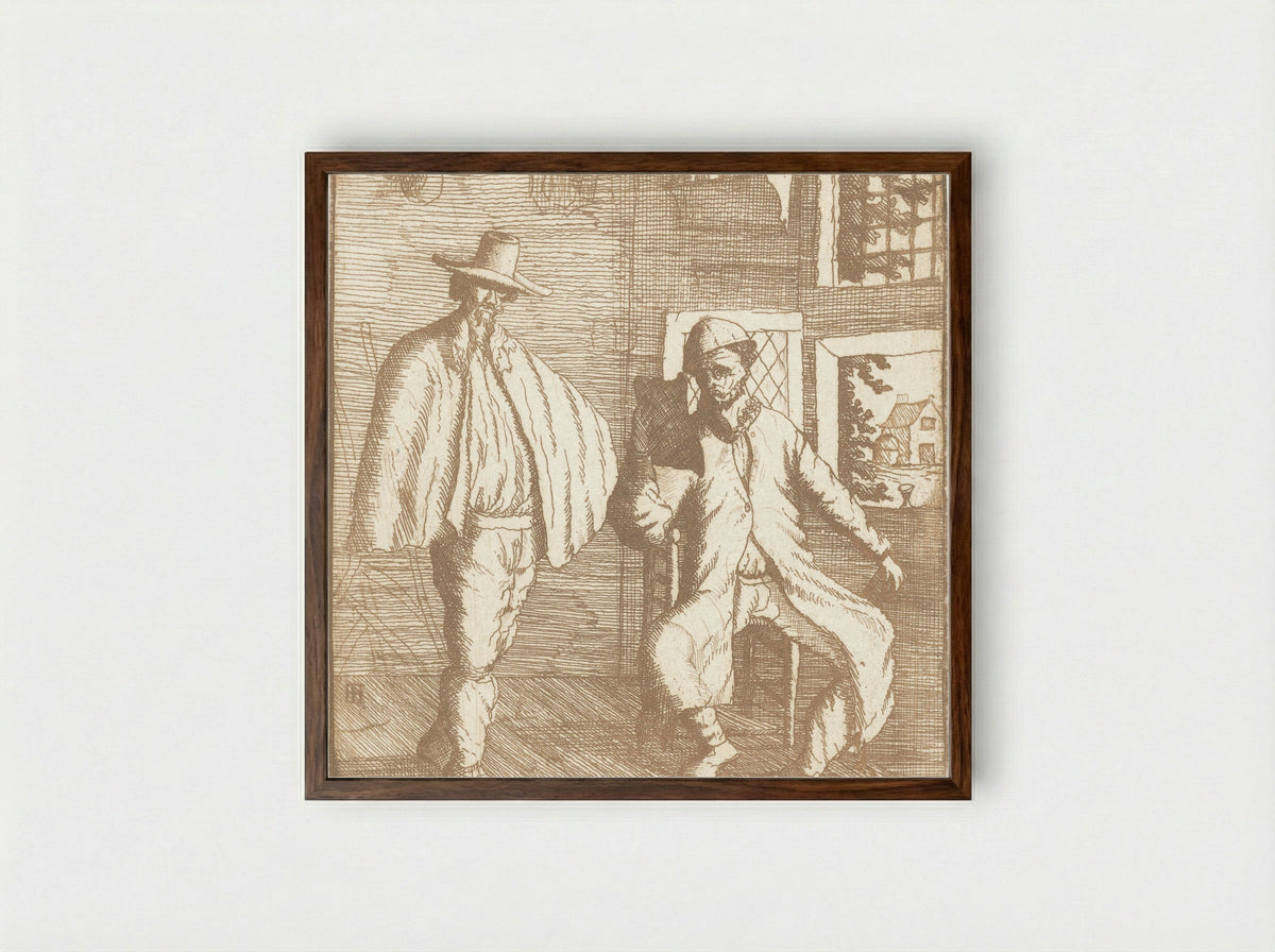 Twee mannen in een interieur - James Hazard - Framed Print Dark Wood