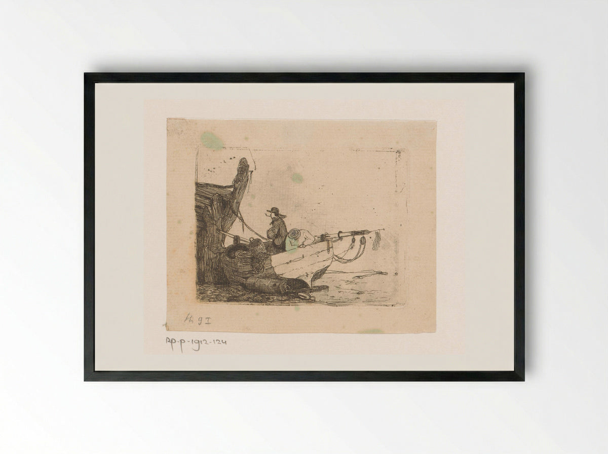 Twee mannen in een sloep - Egidius Linnig - Framed Print Black
