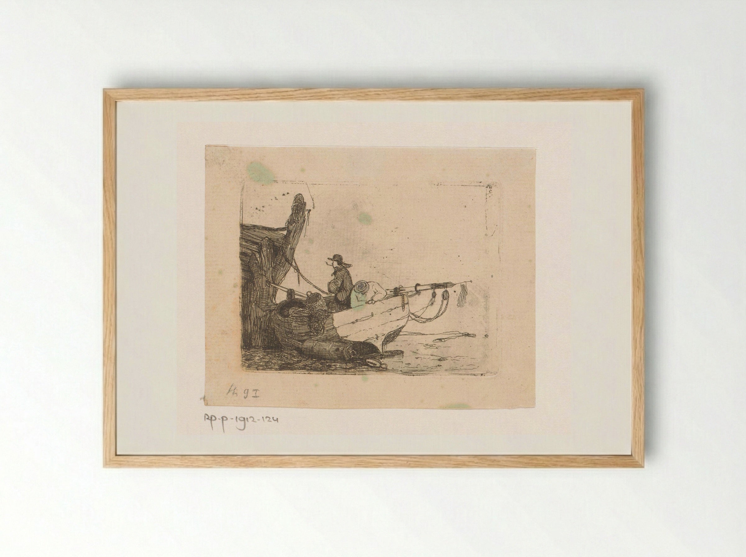 Twee mannen in een sloep - Egidius Linnig - Framed Print Wood