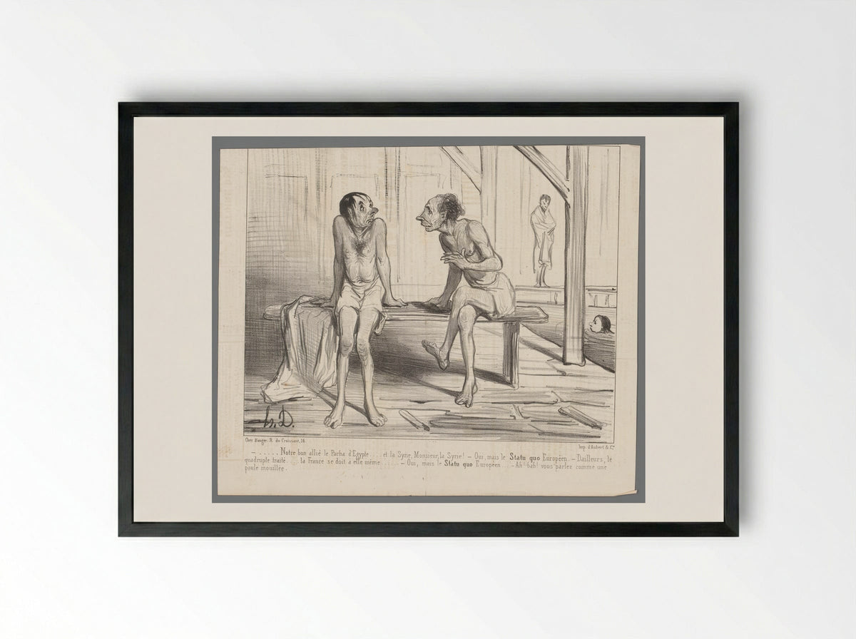 Twee mannen op een bank in het zwembad - Honoré Daumier - Framed Print Black