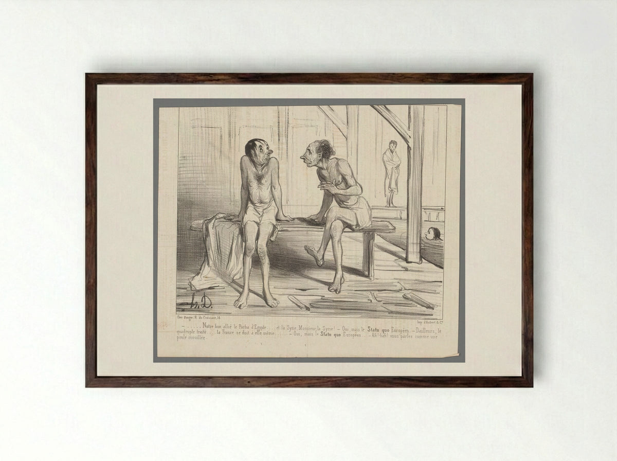 Twee mannen op een bank in het zwembad - Honoré Daumier - Framed Print Dark Wood