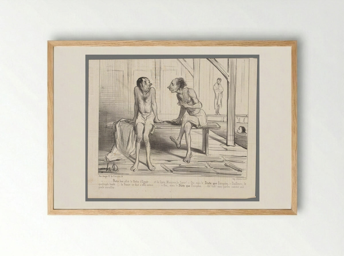 Twee mannen op een bank in het zwembad - Honoré Daumier - Framed Print Wood