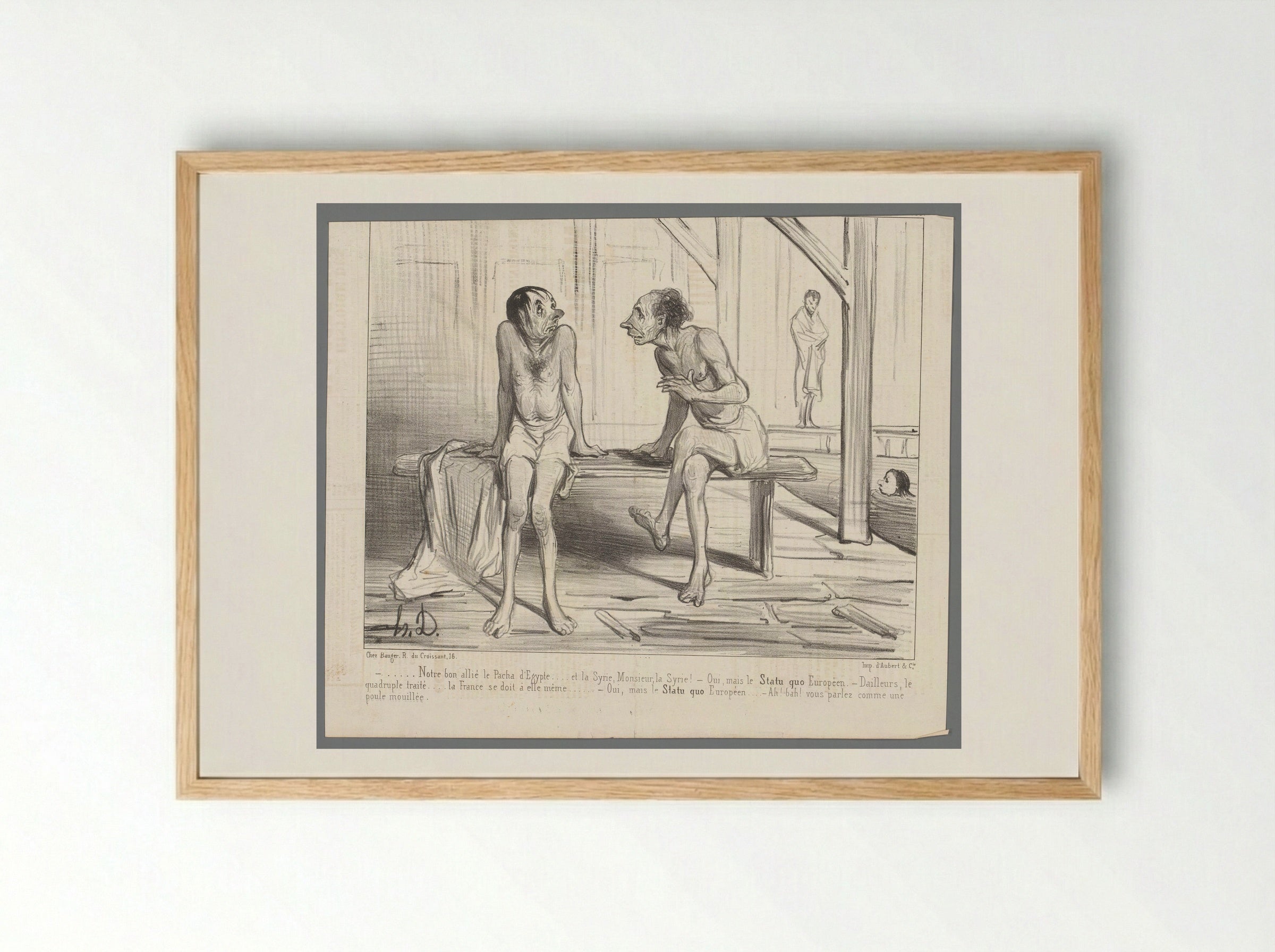 Twee mannen op een bank in het zwembad - Honoré Daumier - Framed Print Wood