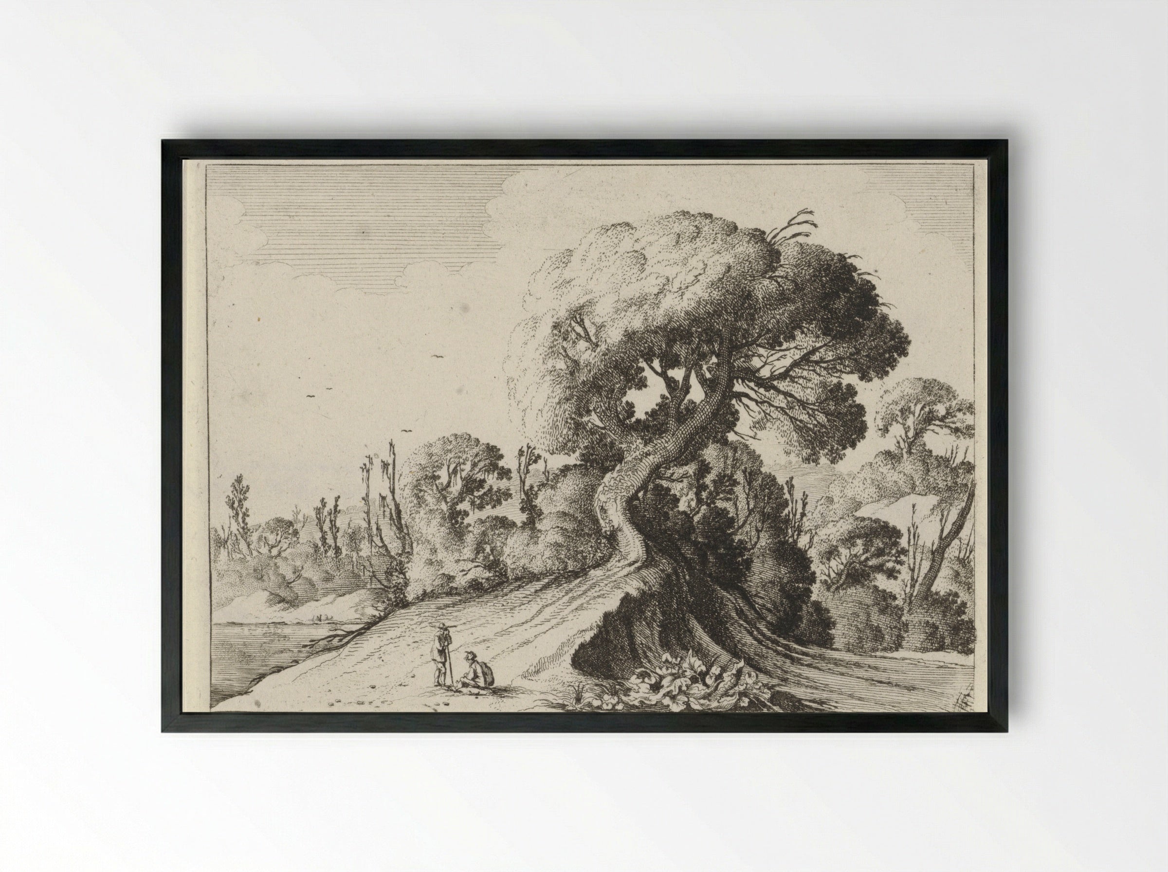 Twee mannen voor een grote boom - Gillis van Scheyndel (I) - Framed Print Black