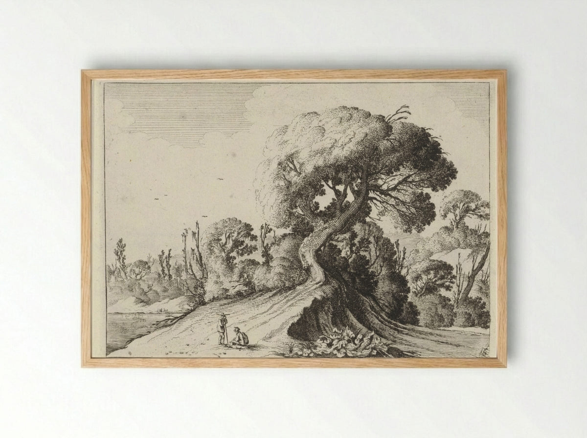 Twee mannen voor een grote boom - Gillis van Scheyndel (I) - Framed Print Wood