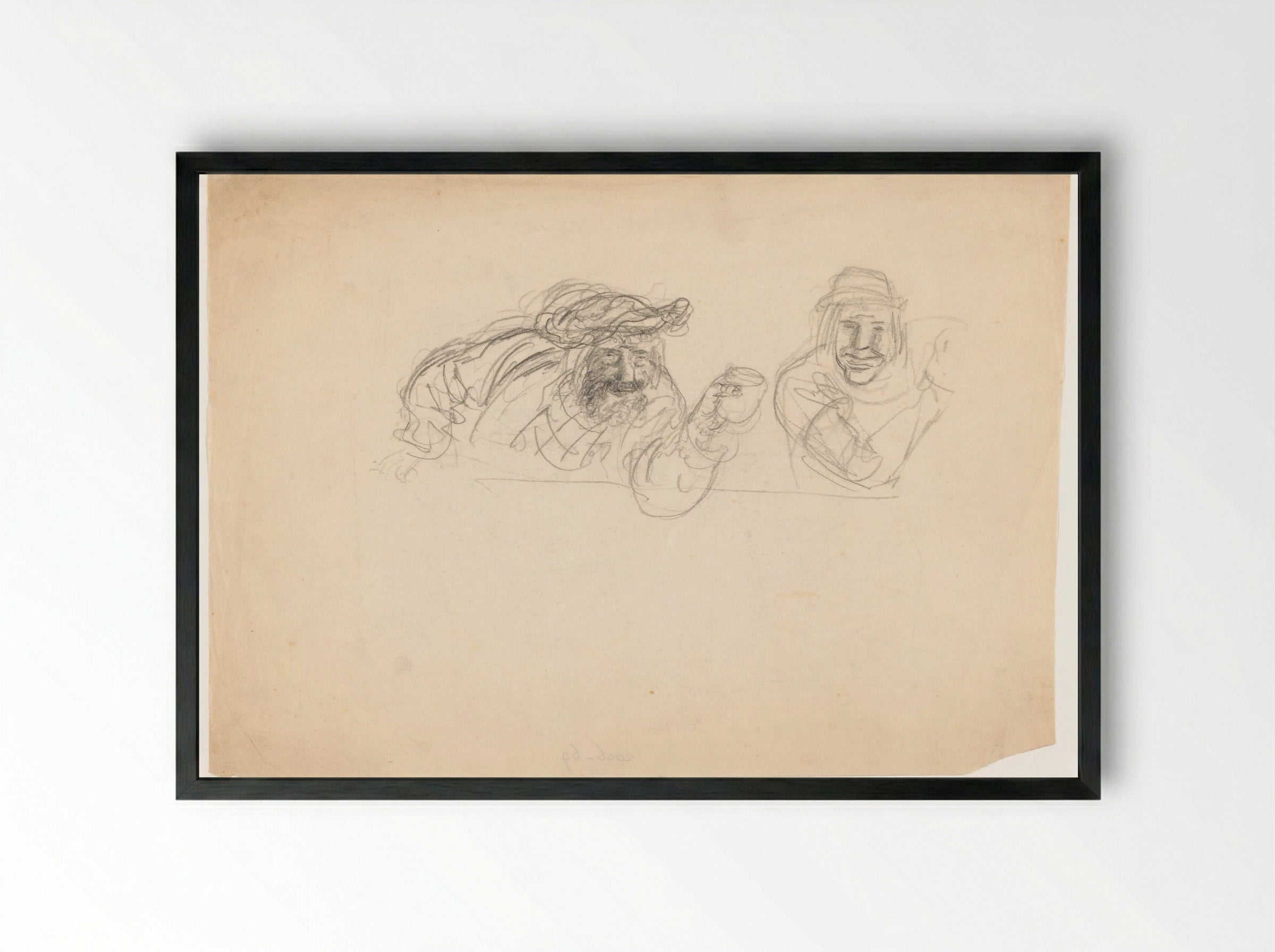 Twee mannen zittend aan een tafel - Henk Henriët - Framed Print Black