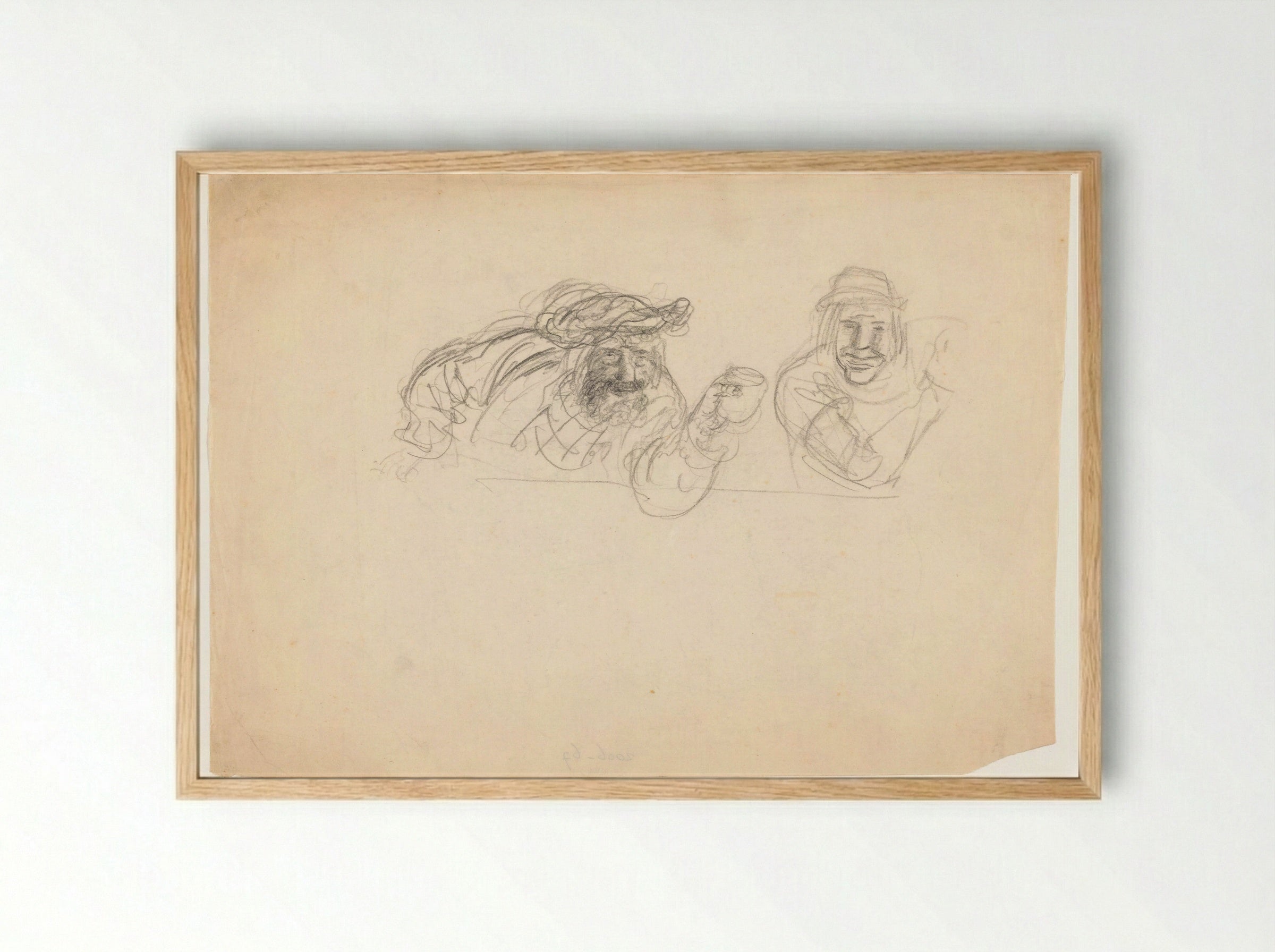 Twee mannen zittend aan een tafel - Henk Henriët - Framed Print Wood