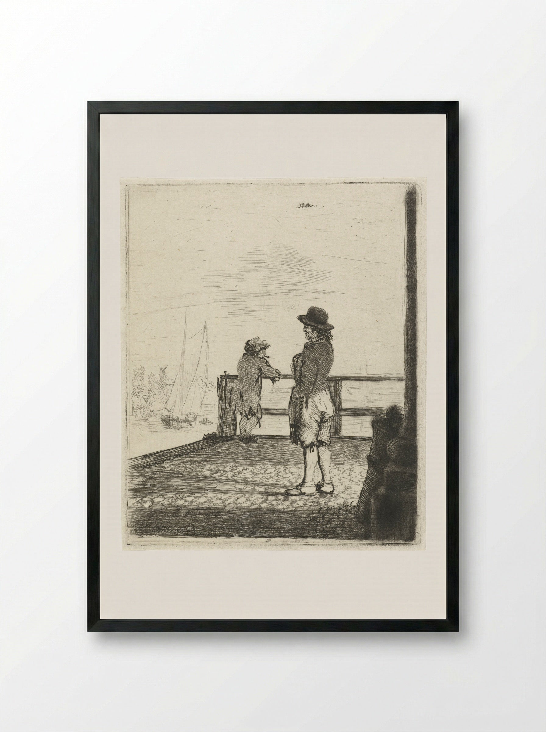 Twee matrozen wachten in de haven - Louis Bernard Coclers - Framed Print Black